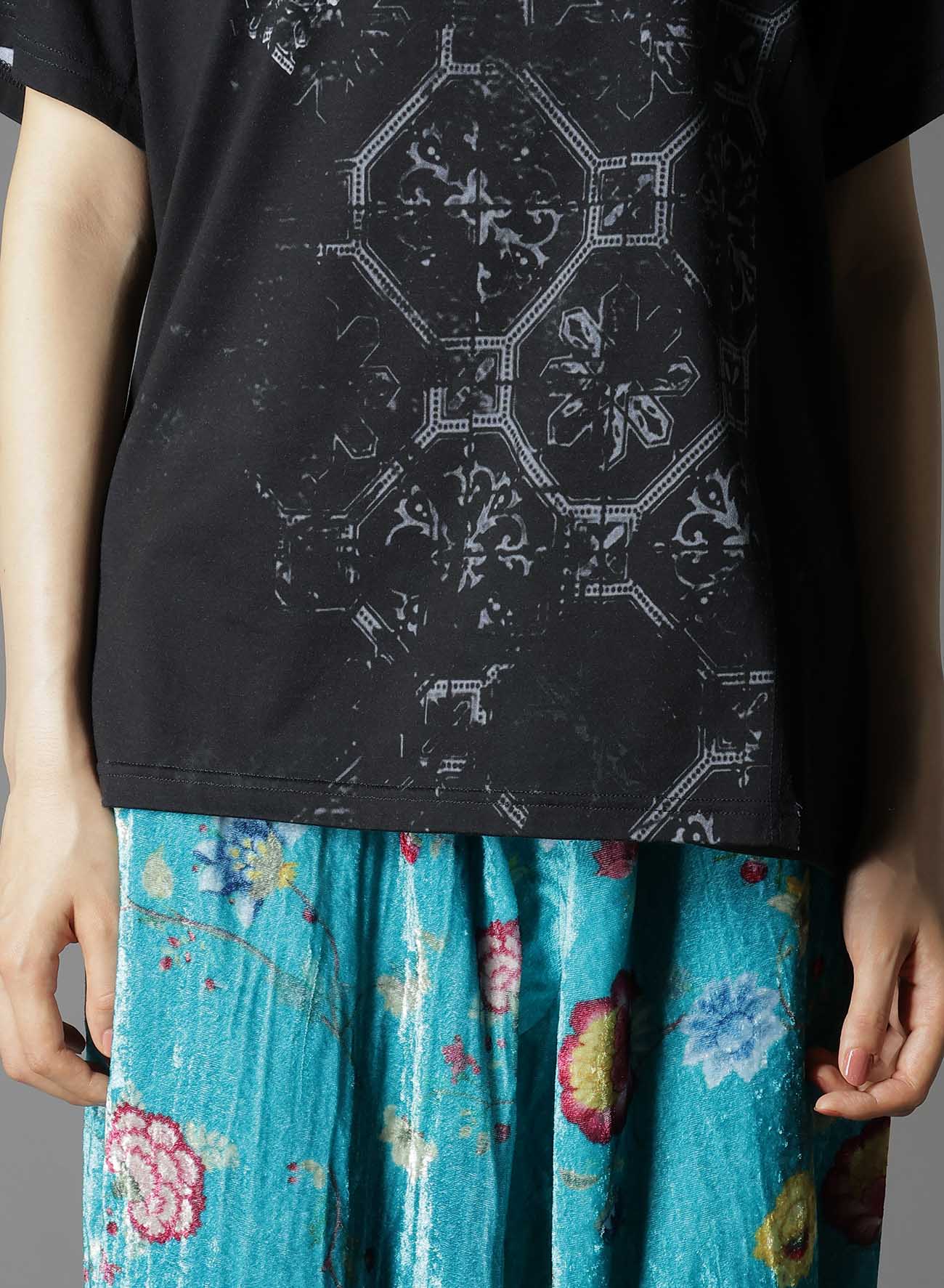 COTTON JERSEY TILE PATTERN T-SHIRT MIX TIERED T-SHIRT