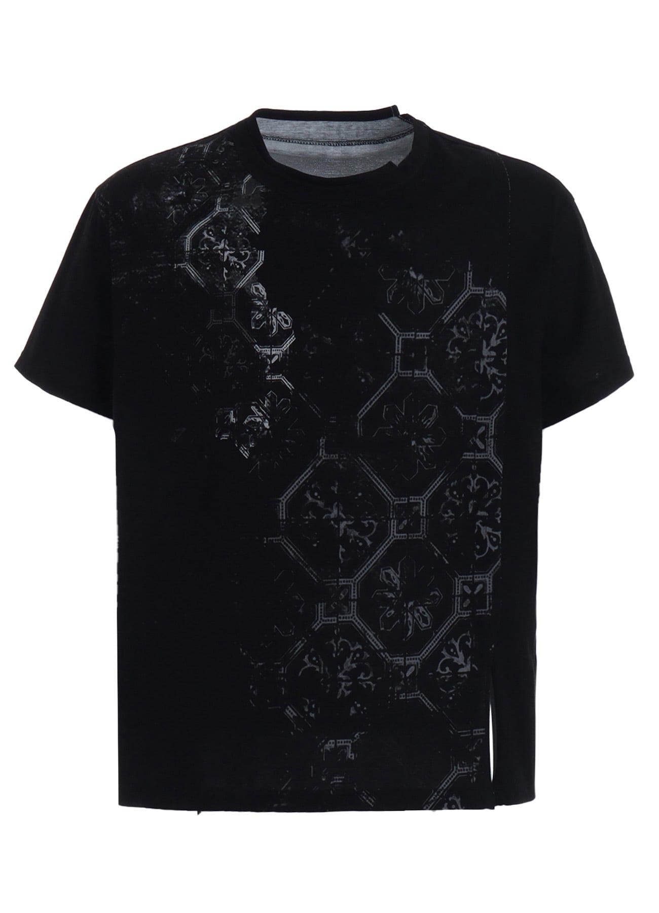 COTTON JERSEY TILE PATTERN T-SHIRT MIX TIERED T-SHIRT