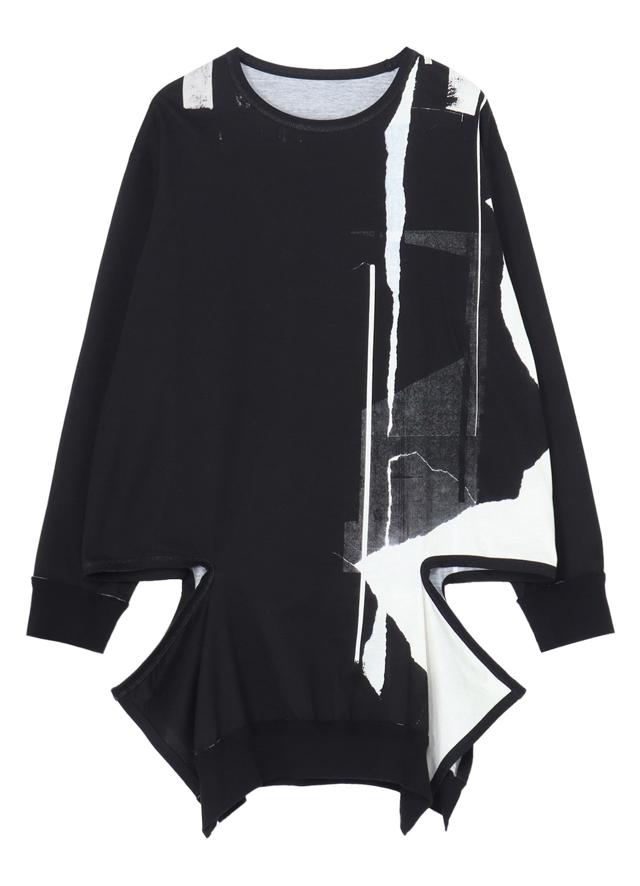 COTTON JERSEY TORN PATTERN SLASH PIPING T-SHIRT