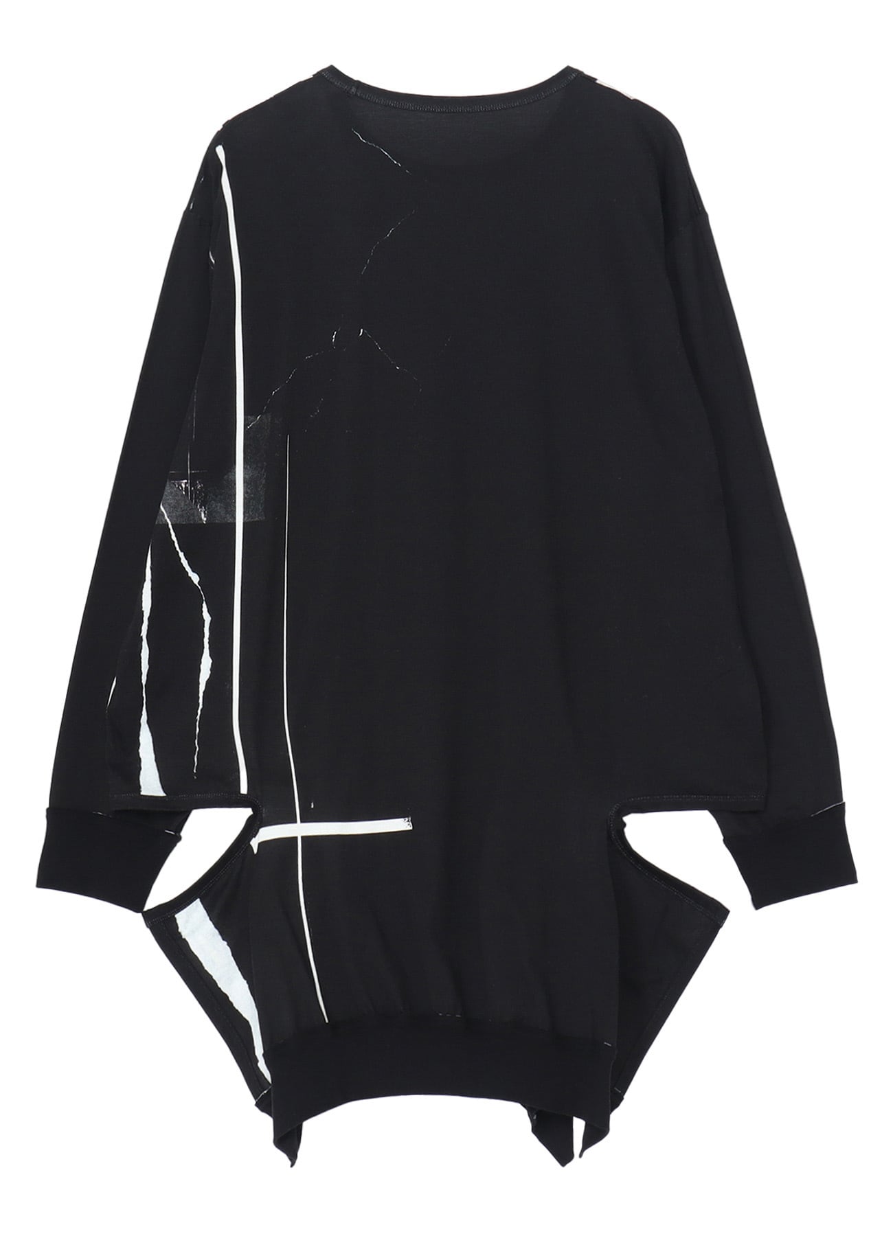 COTTON JERSEY TORN PATTERN SLASH PIPING T-SHIRT