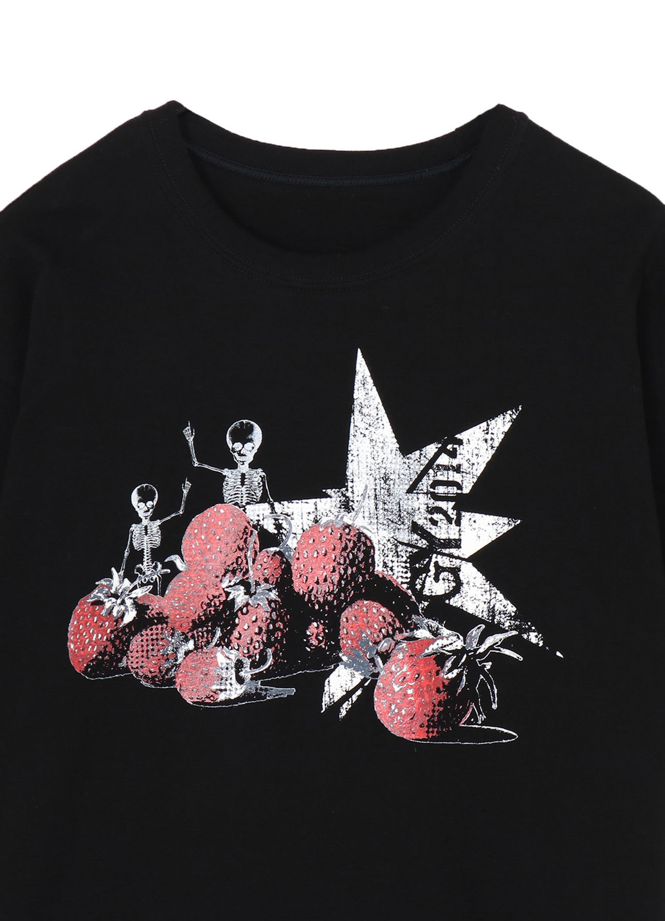 COTTON JERSEY SKULL STRAWBERRY T-SHIRT