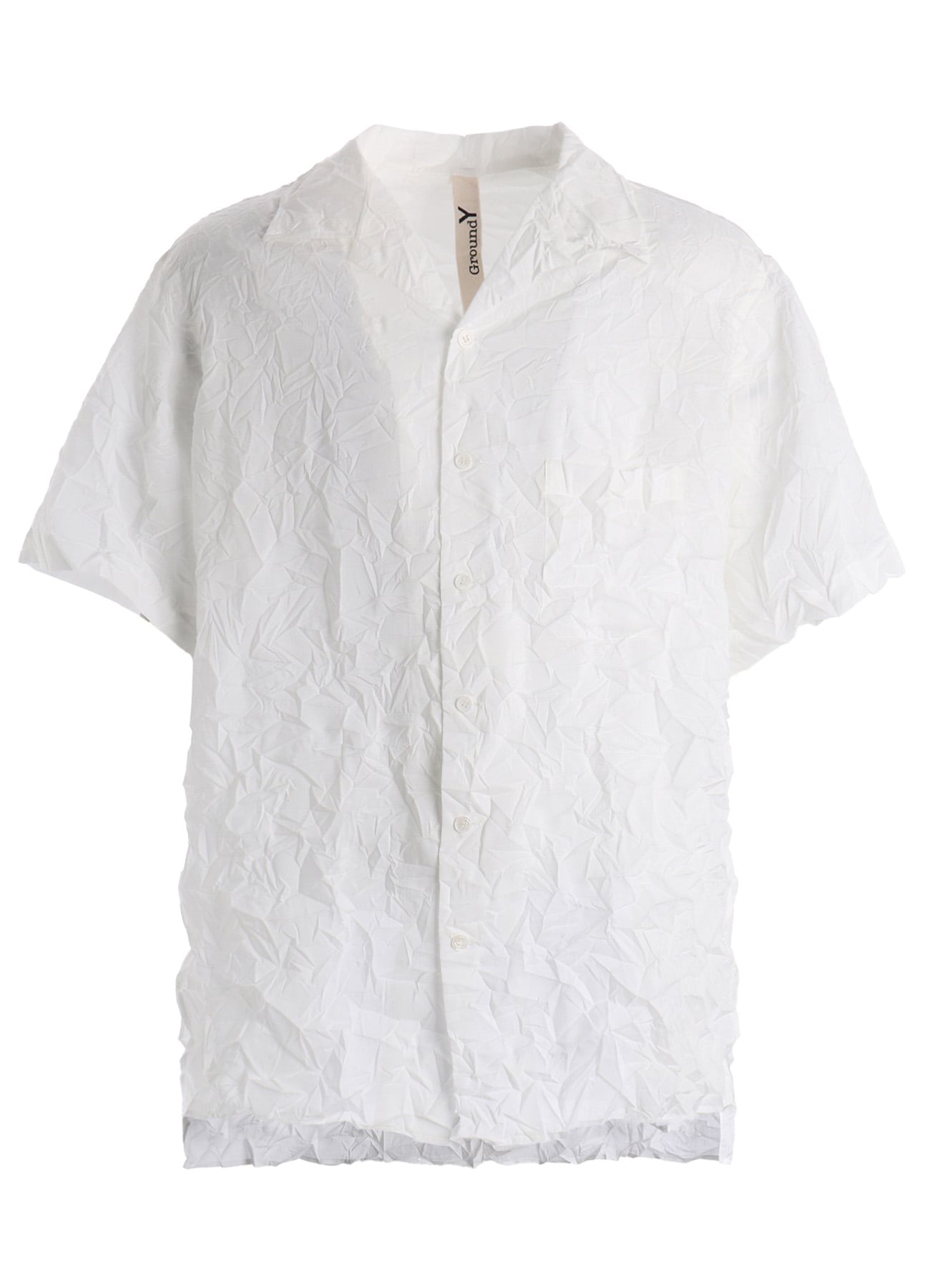 CRUSHED FABRIC OPEN COLLAR BACK GATHER SHIRT
