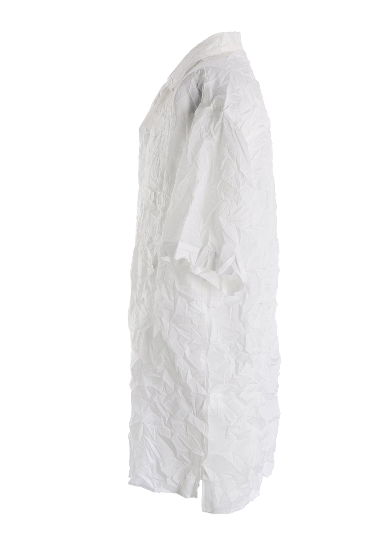 CRUSHED FABRIC OPEN COLLAR BACK GATHER SHIRT