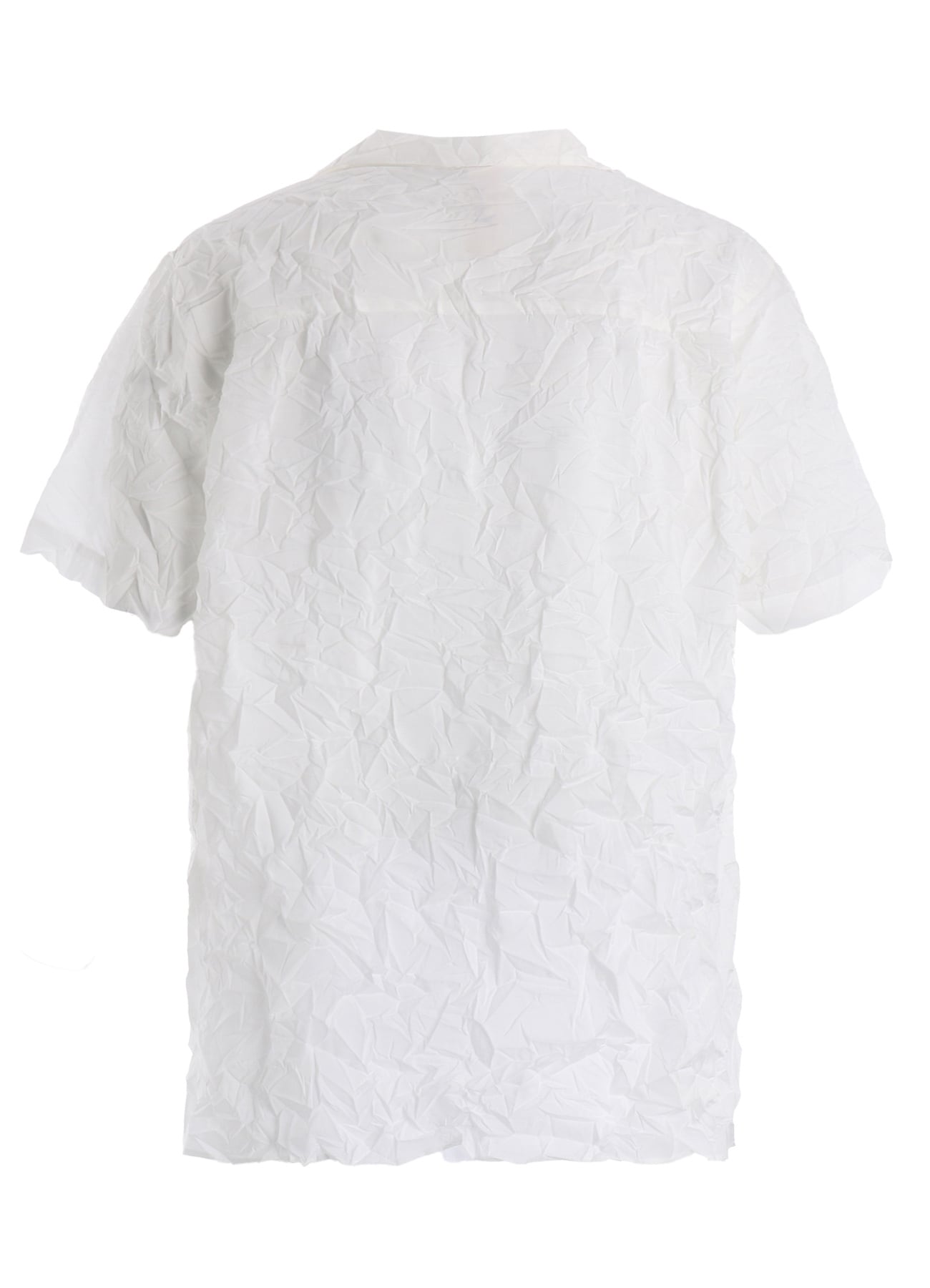 CRUSHED FABRIC OPEN COLLAR BACK GATHER SHIRT
