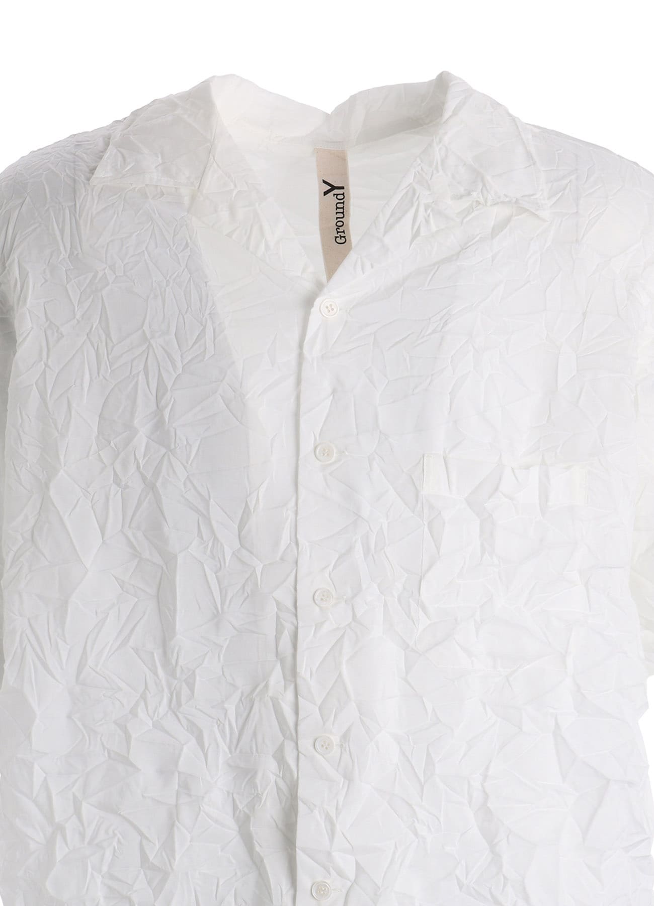 CRUSHED FABRIC OPEN COLLAR BACK GATHER SHIRT