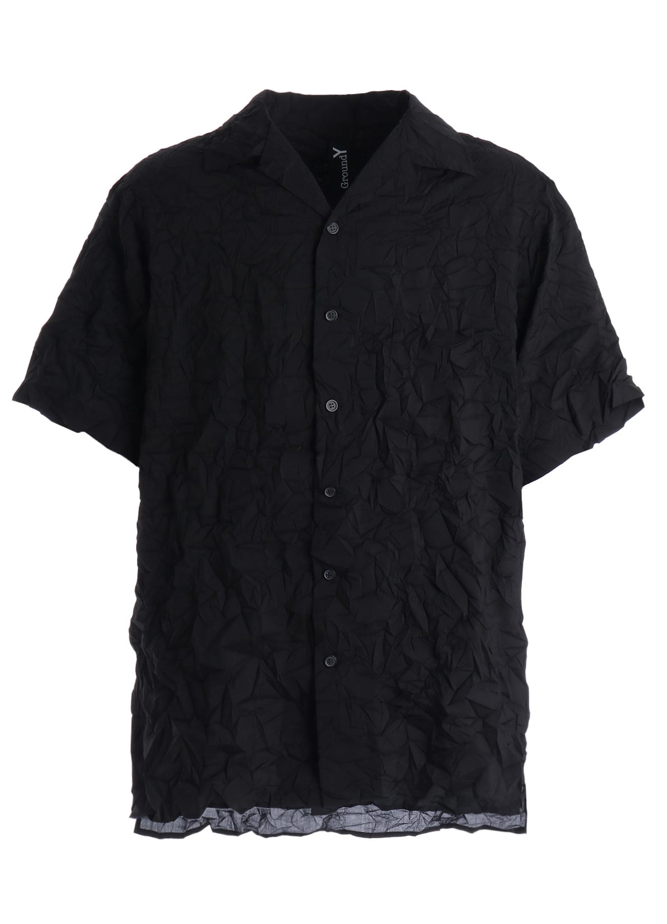 CRUSHED FABRIC OPEN COLLAR BACK GATHER SHIRT