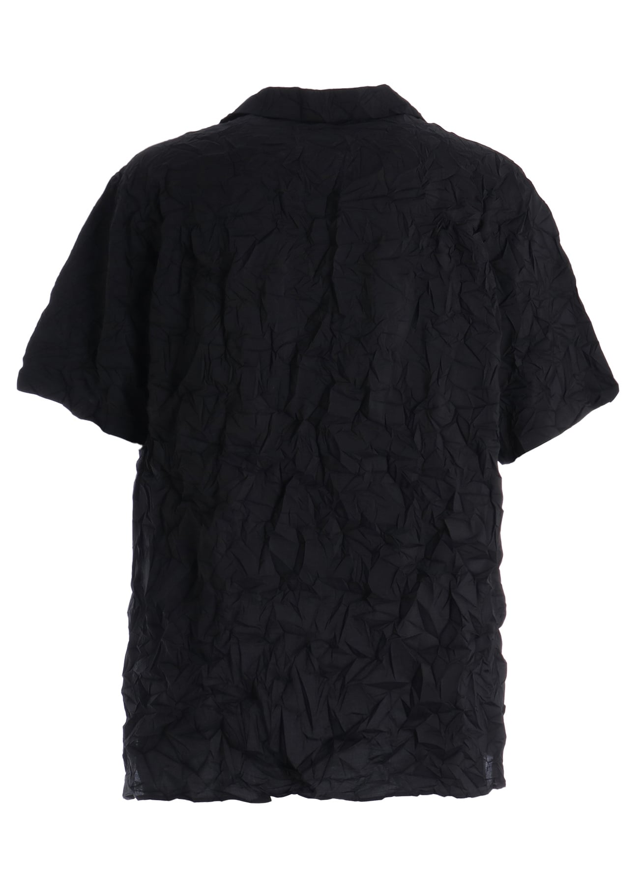 CRUSHED FABRIC OPEN COLLAR BACK GATHER SHIRT