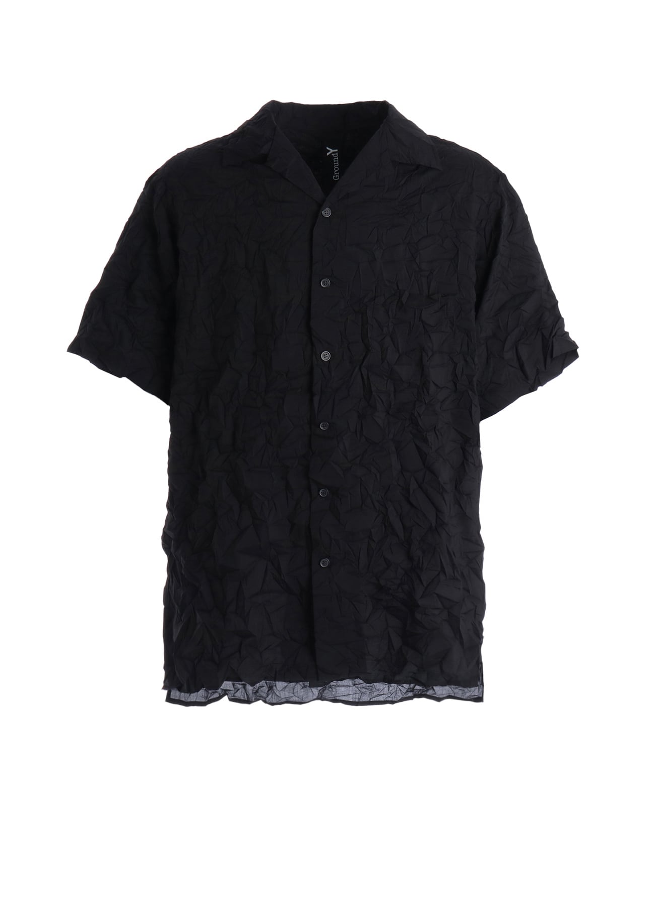 CRUSHED FABRIC OPEN COLLAR BACK GATHER SHIRT