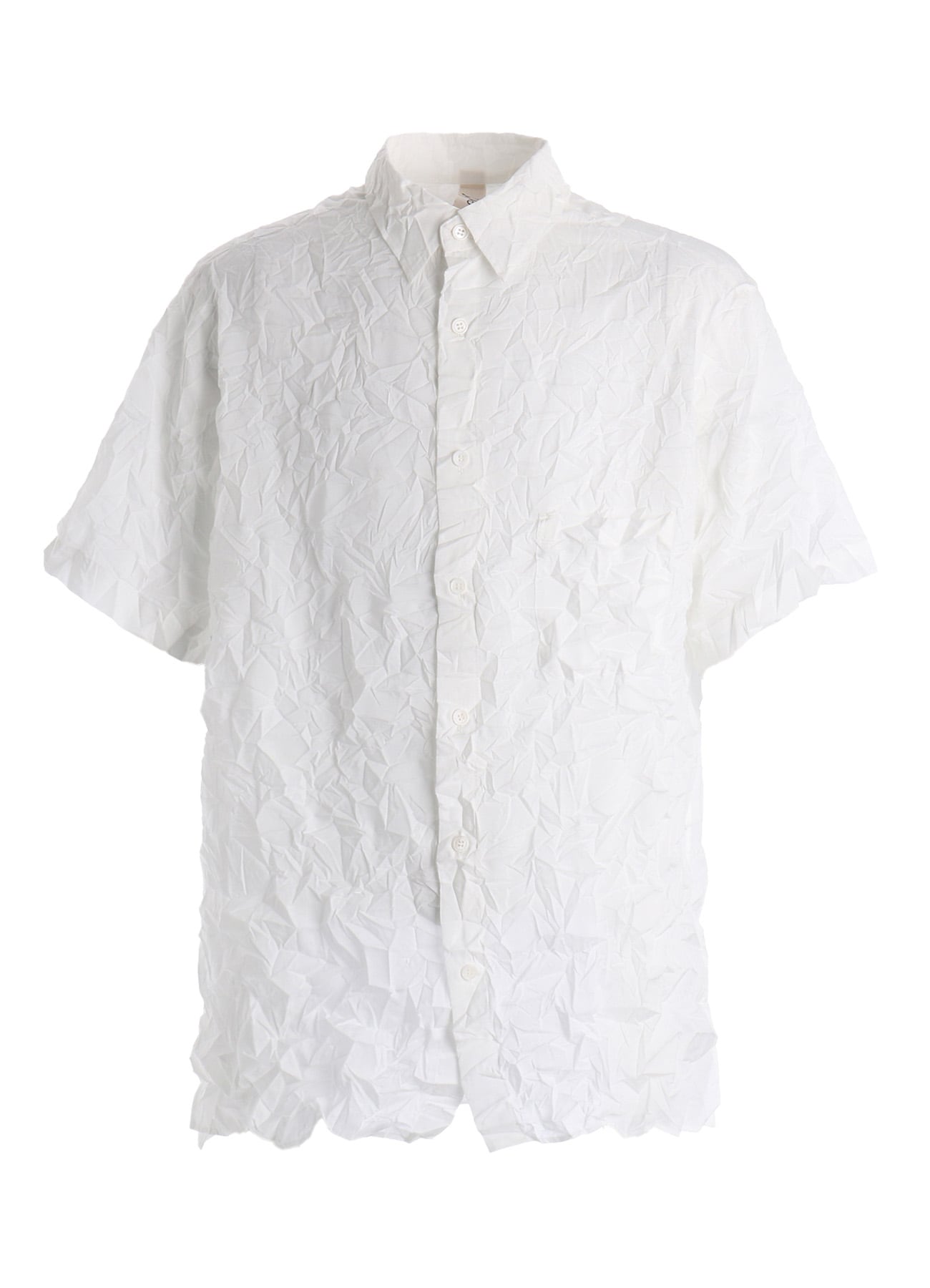 CRUSHED FABRIC STAND COLLAR BACK GATHER SHIRT