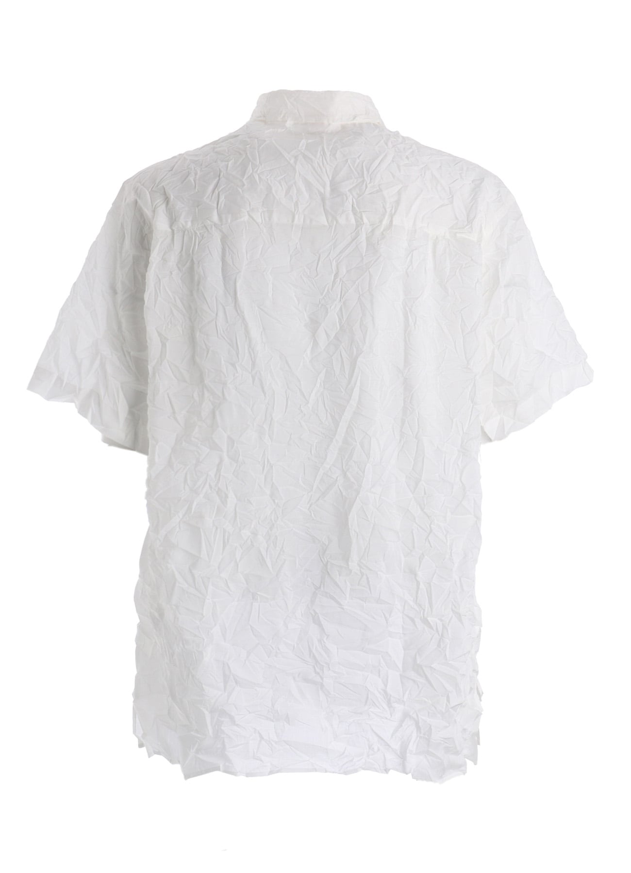 CRUSHED FABRIC STAND COLLAR BACK GATHER SHIRT