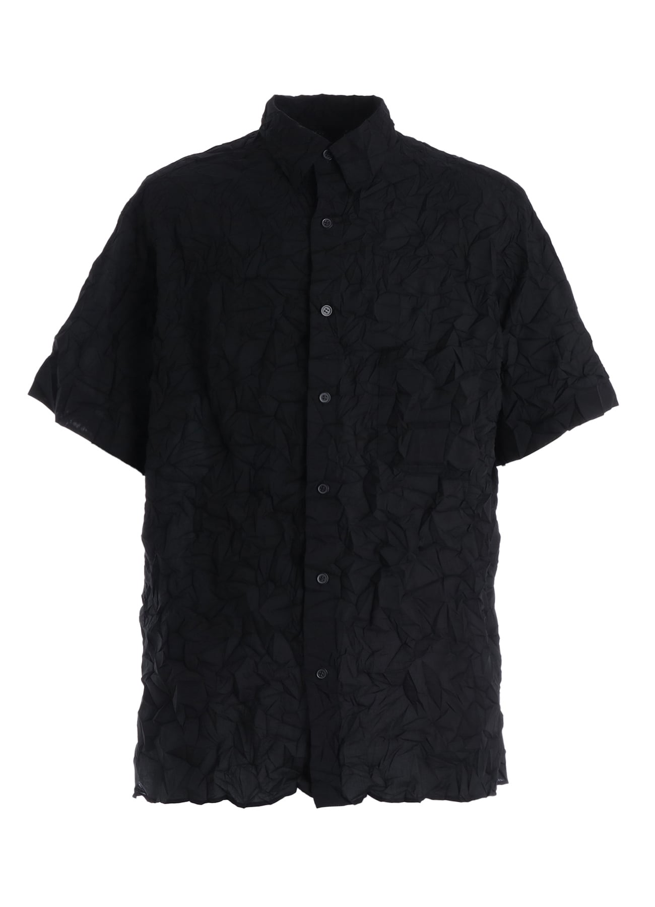 CRUSHED FABRIC STAND COLLAR BACK GATHER SHIRT