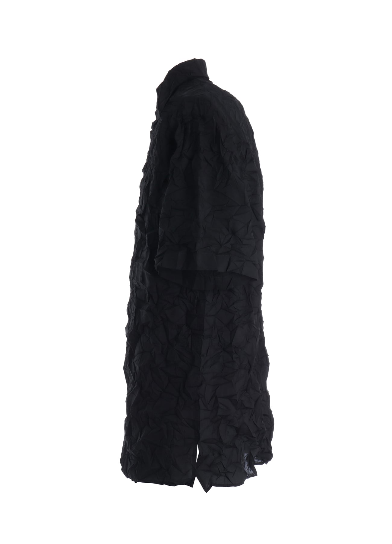 CRUSHED FABRIC STAND COLLAR BACK GATHER SHIRT