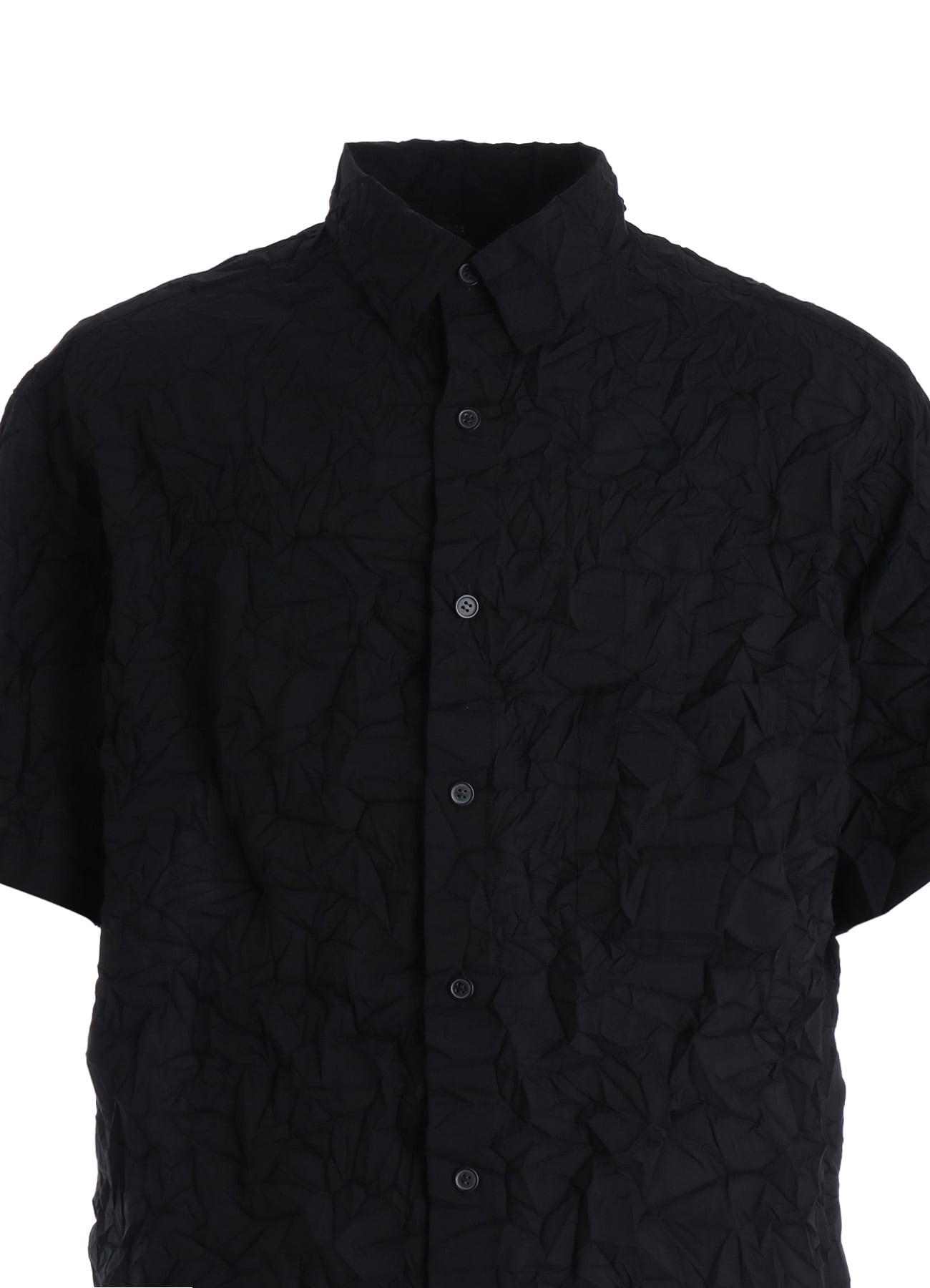 CRUSHED FABRIC STAND COLLAR BACK GATHER SHIRT