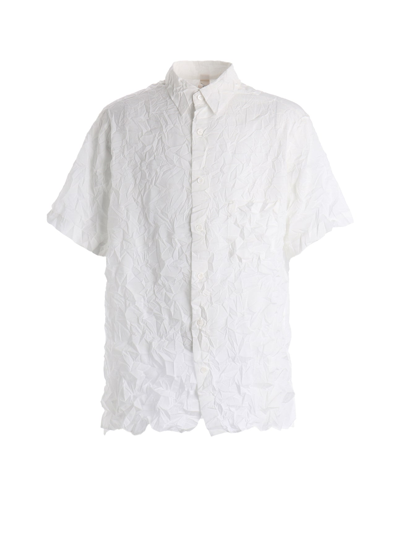 CRUSHED FABRIC STAND COLLAR BACK GATHER SHIRT