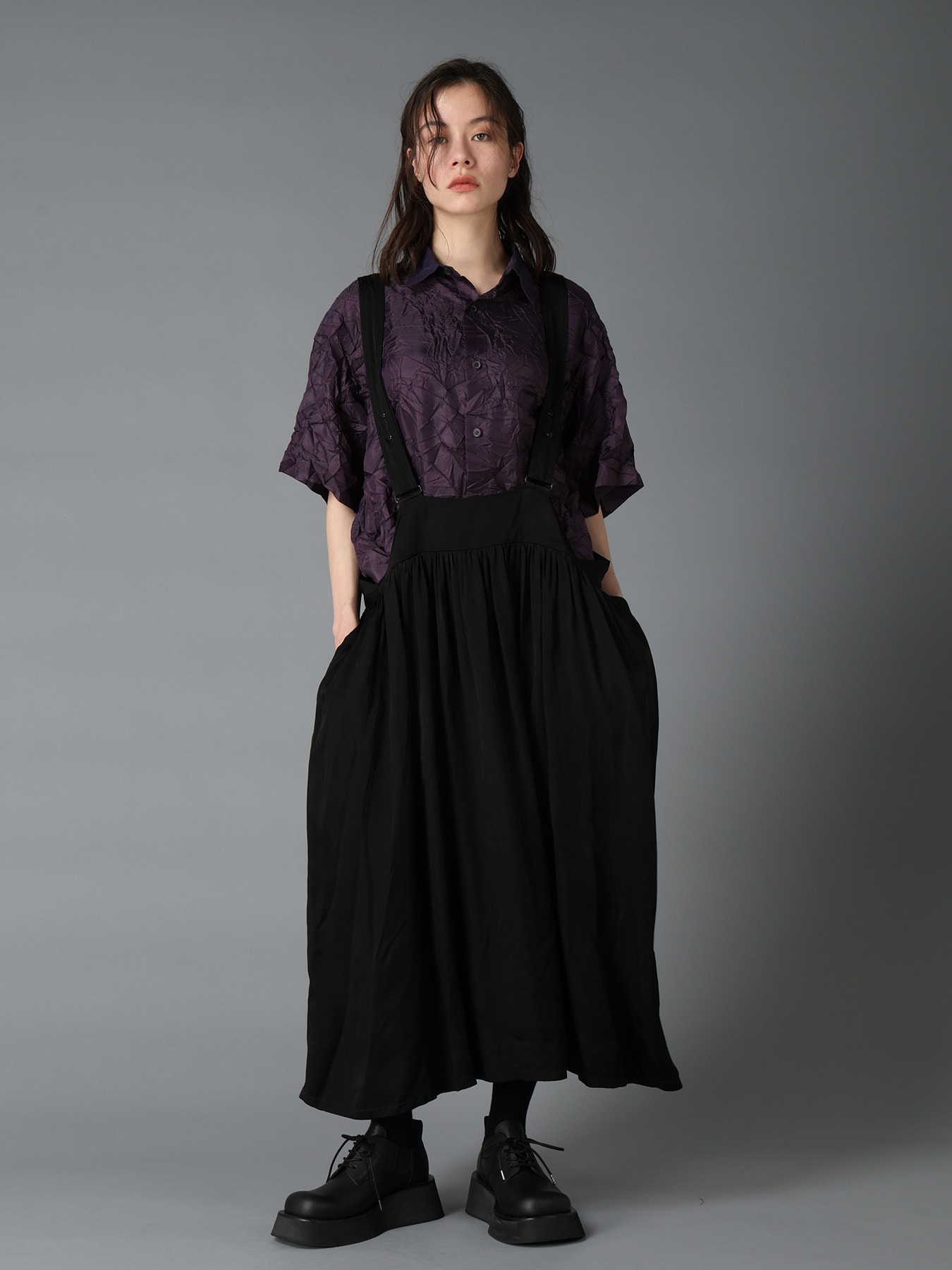 CRUSHED FABRIC SHORT SLEEVE SHIRT