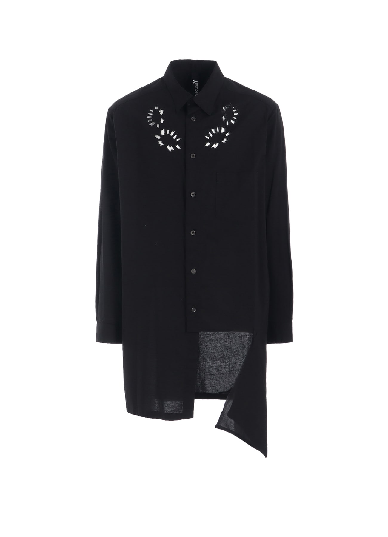 ASYMMETRIC CUTWORK EMBROIDERY LIGHT TWILL SHIRT