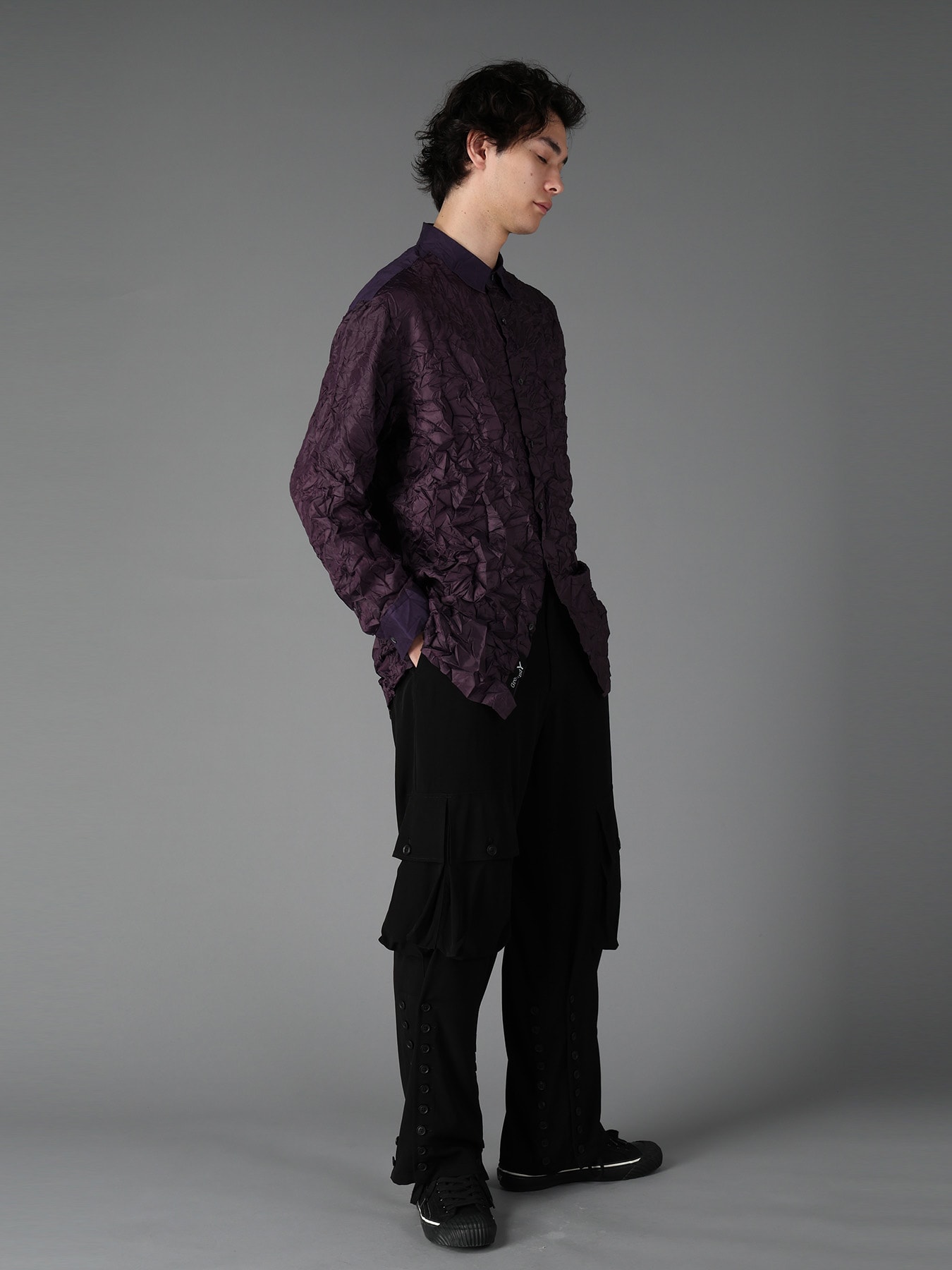 CRUSHED FABRIC LONG SLEEVE SHIRT