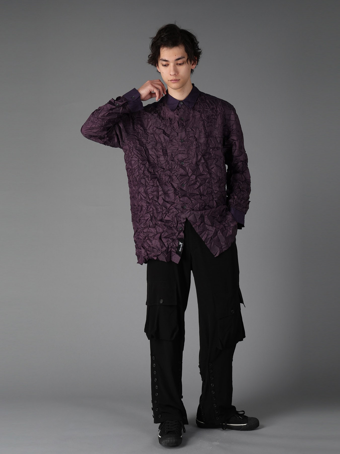 CRUSHED FABRIC LONG SLEEVE SHIRT