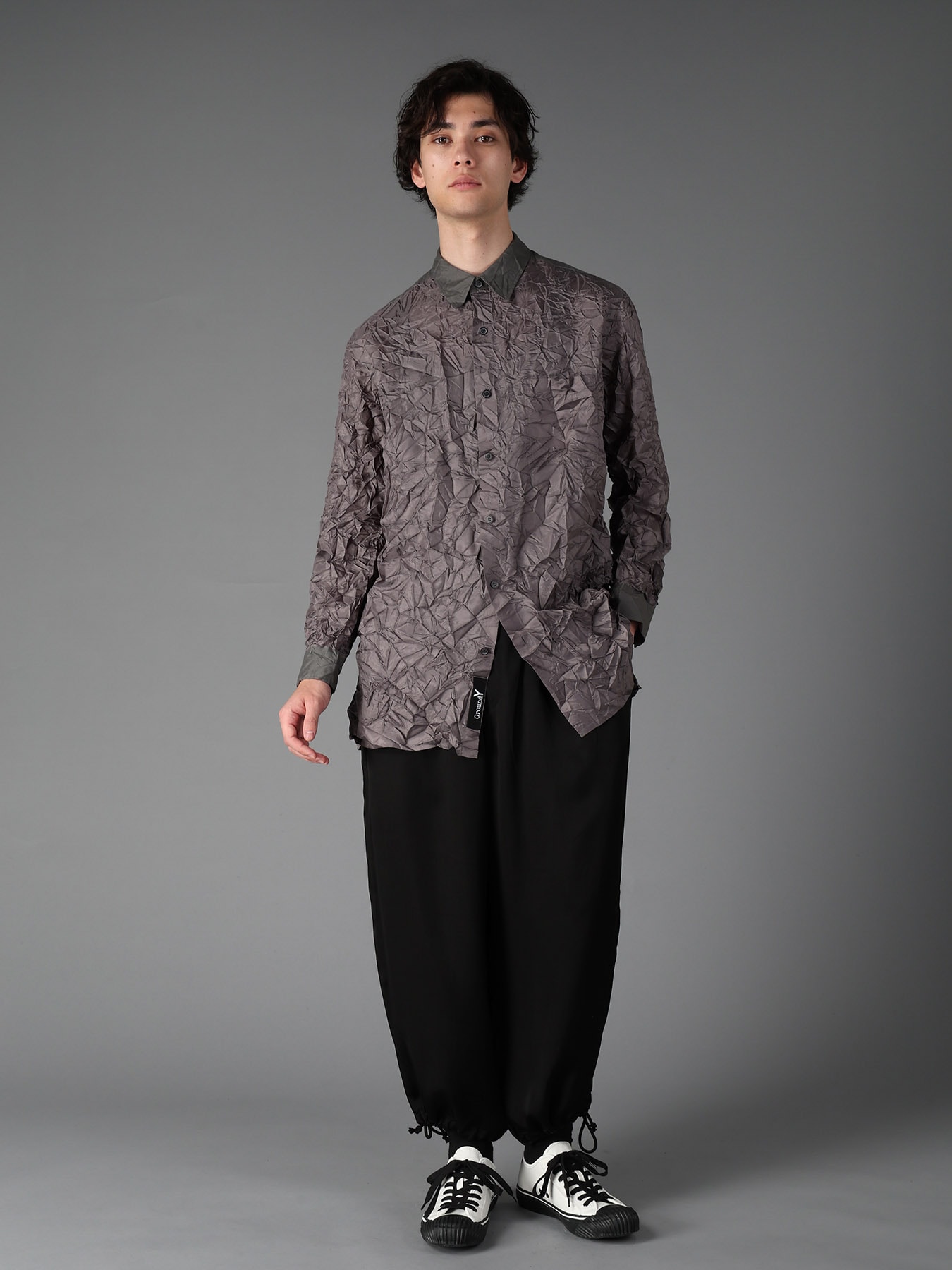 CRUSHED FABRIC LONG SLEEVE SHIRT