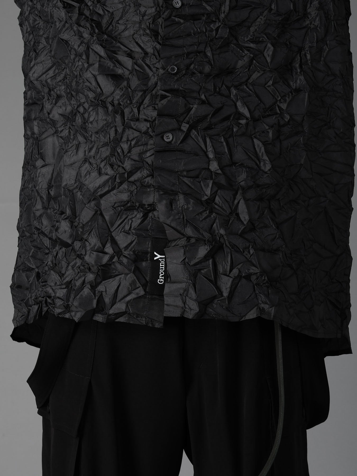 CRUSHED FABRIC LONG SLEEVE SHIRT-BLACK