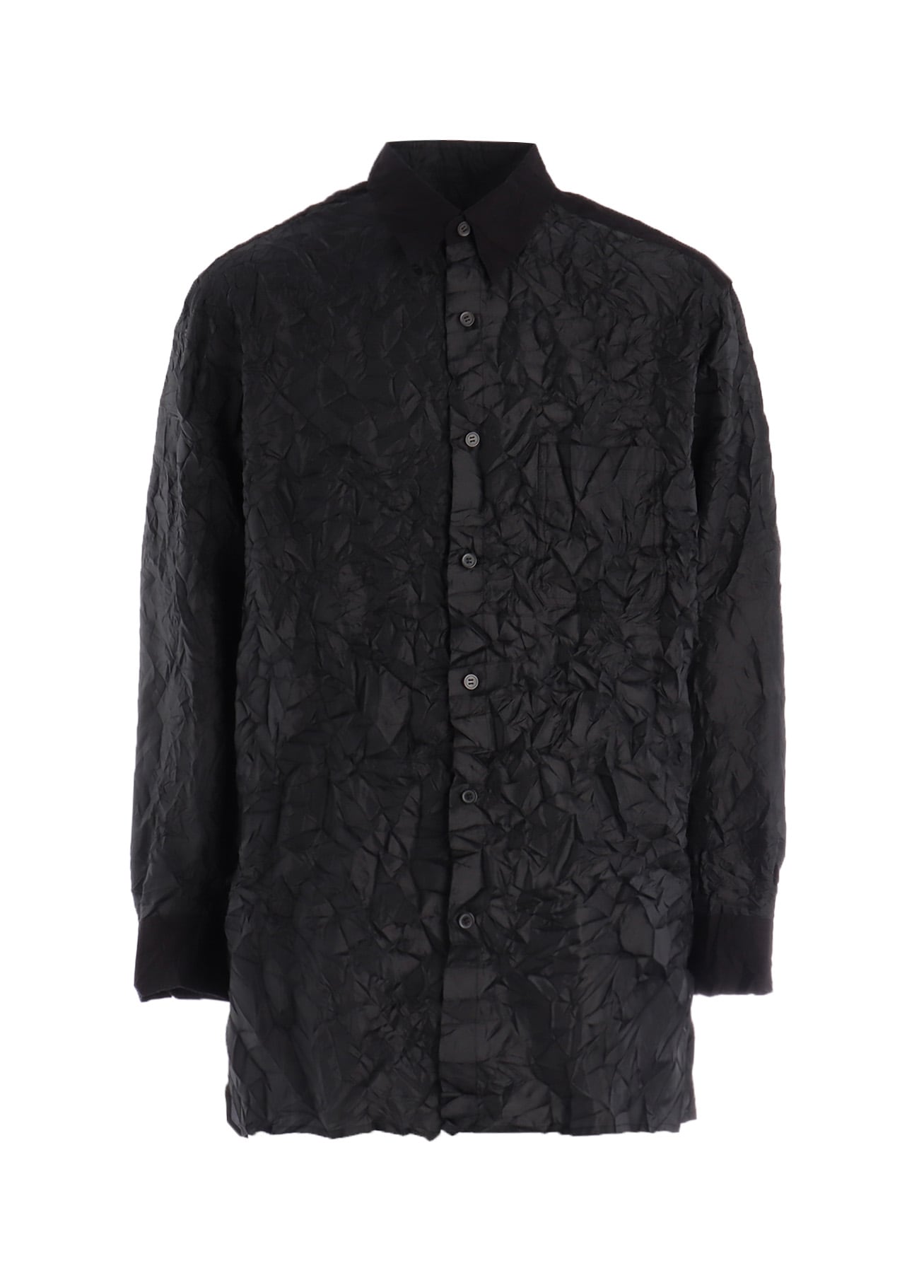 CRUSHED FABRIC LONG SLEEVE SHIRT-BLACK