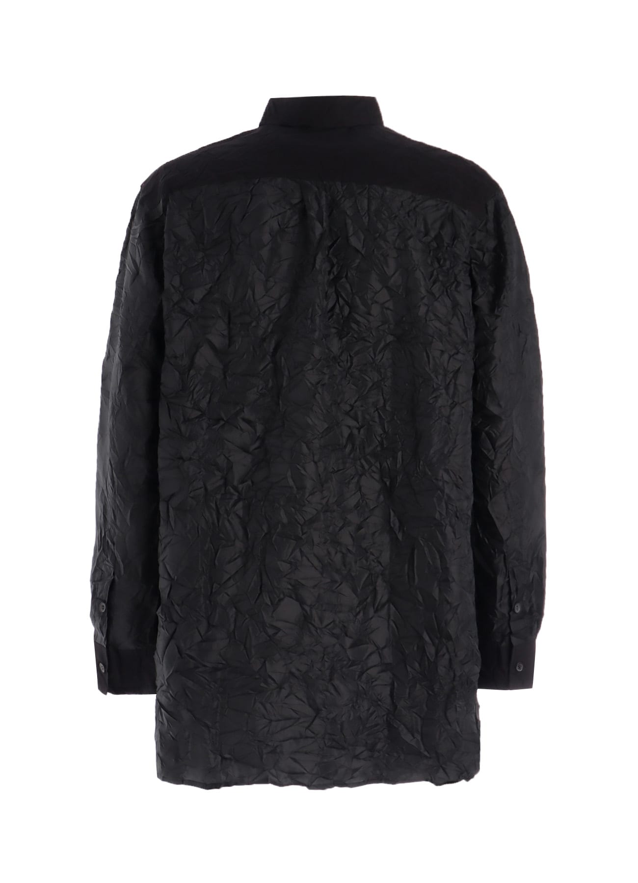 CRUSHED FABRIC LONG SLEEVE SHIRT-BLACK