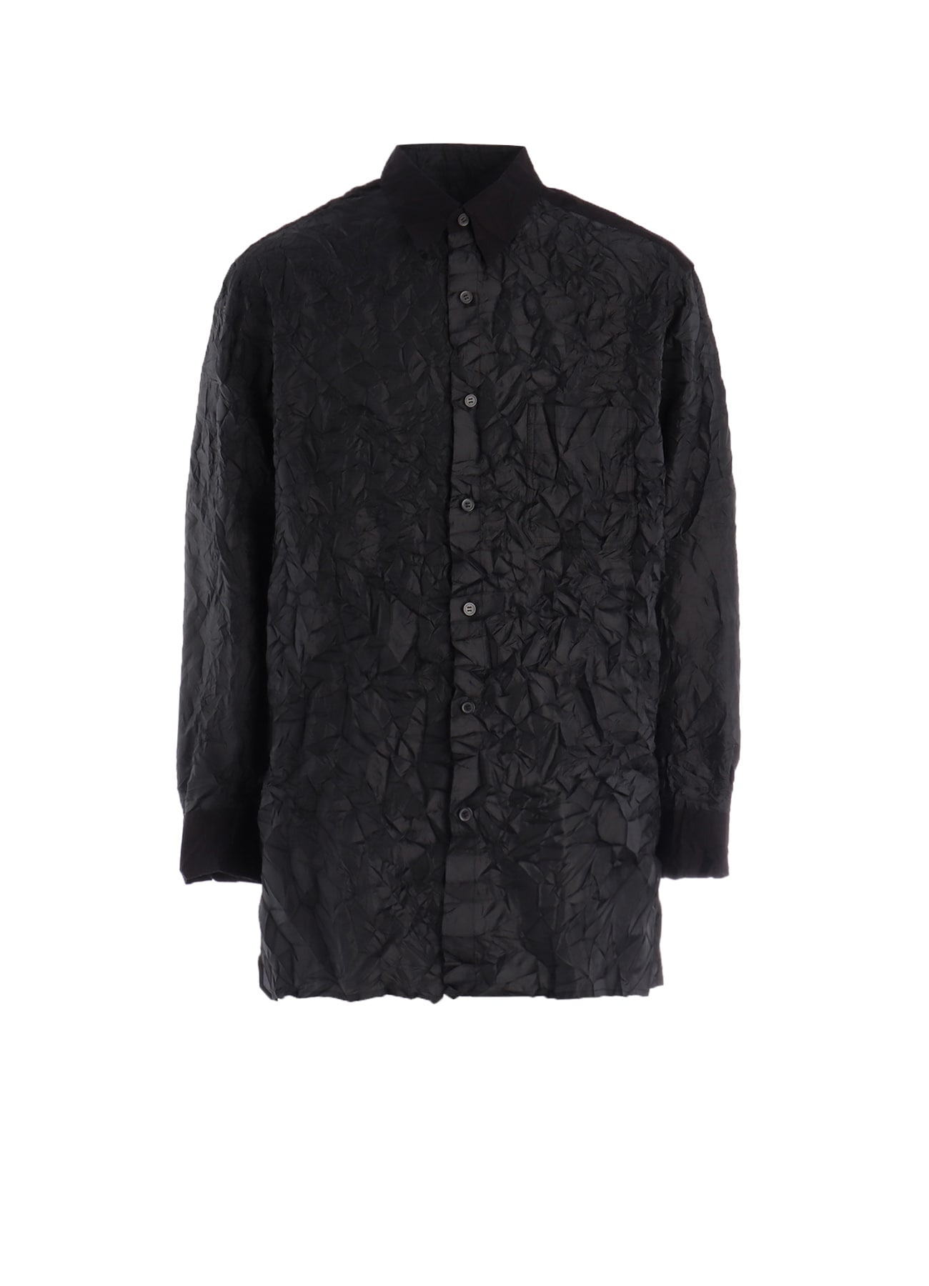 CRUSHED FABRIC LONG SLEEVE SHIRT-BLACK