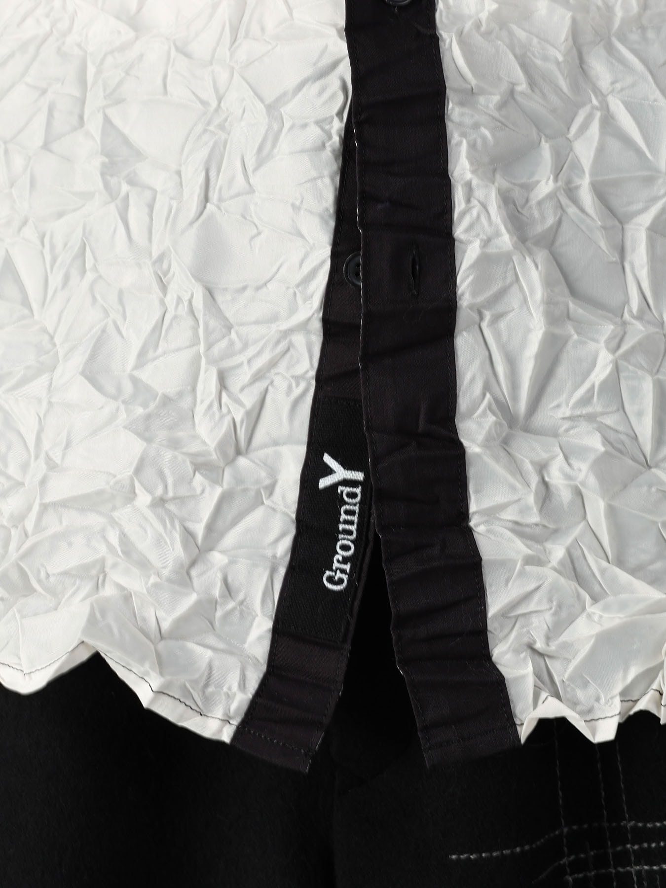 CRUSHED FABRIC LONG SLEEVE SHIRT-BLACK × WHITE