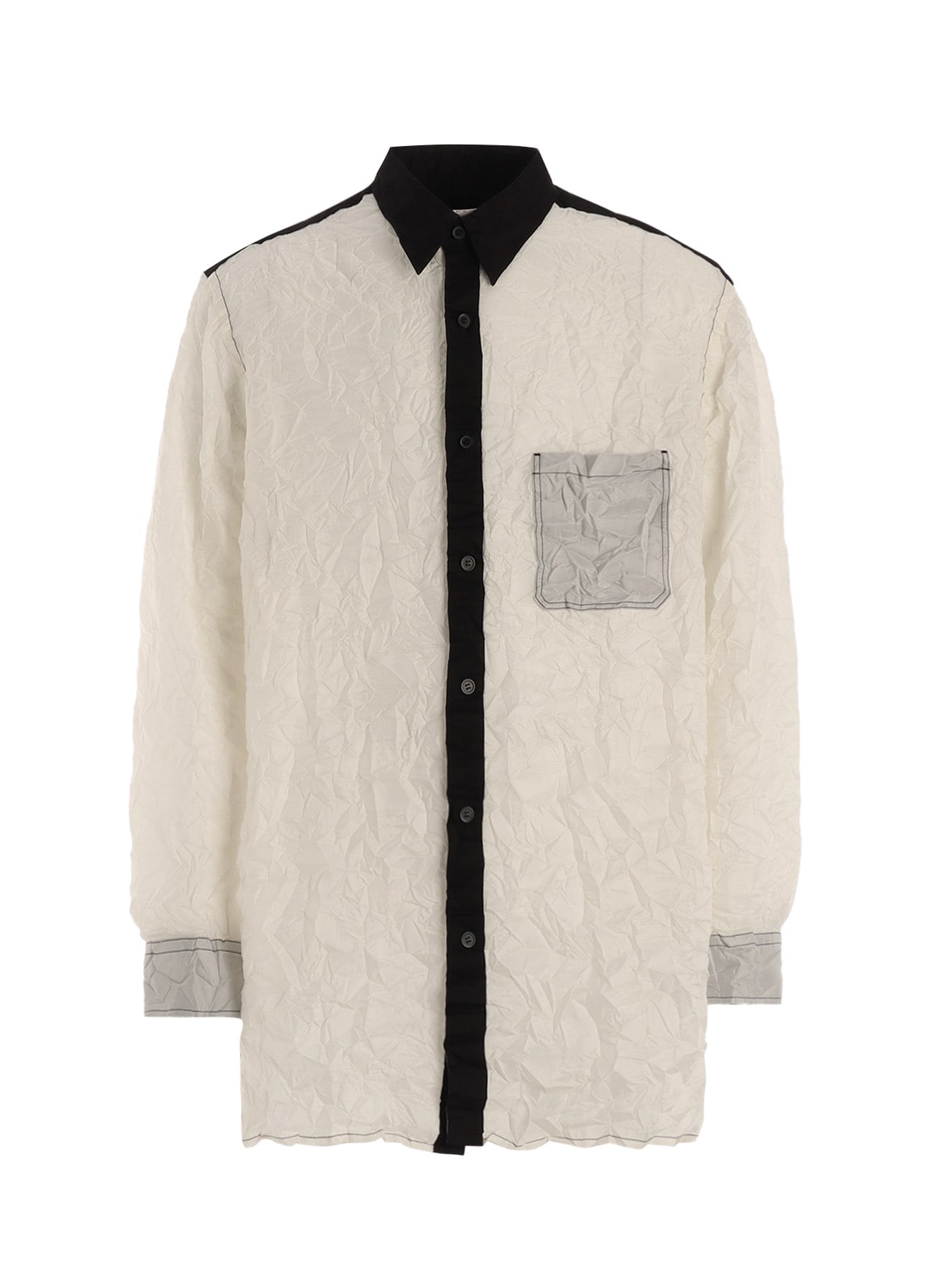 CRUSHED FABRIC LONG SLEEVE SHIRT-BLACK × WHITE