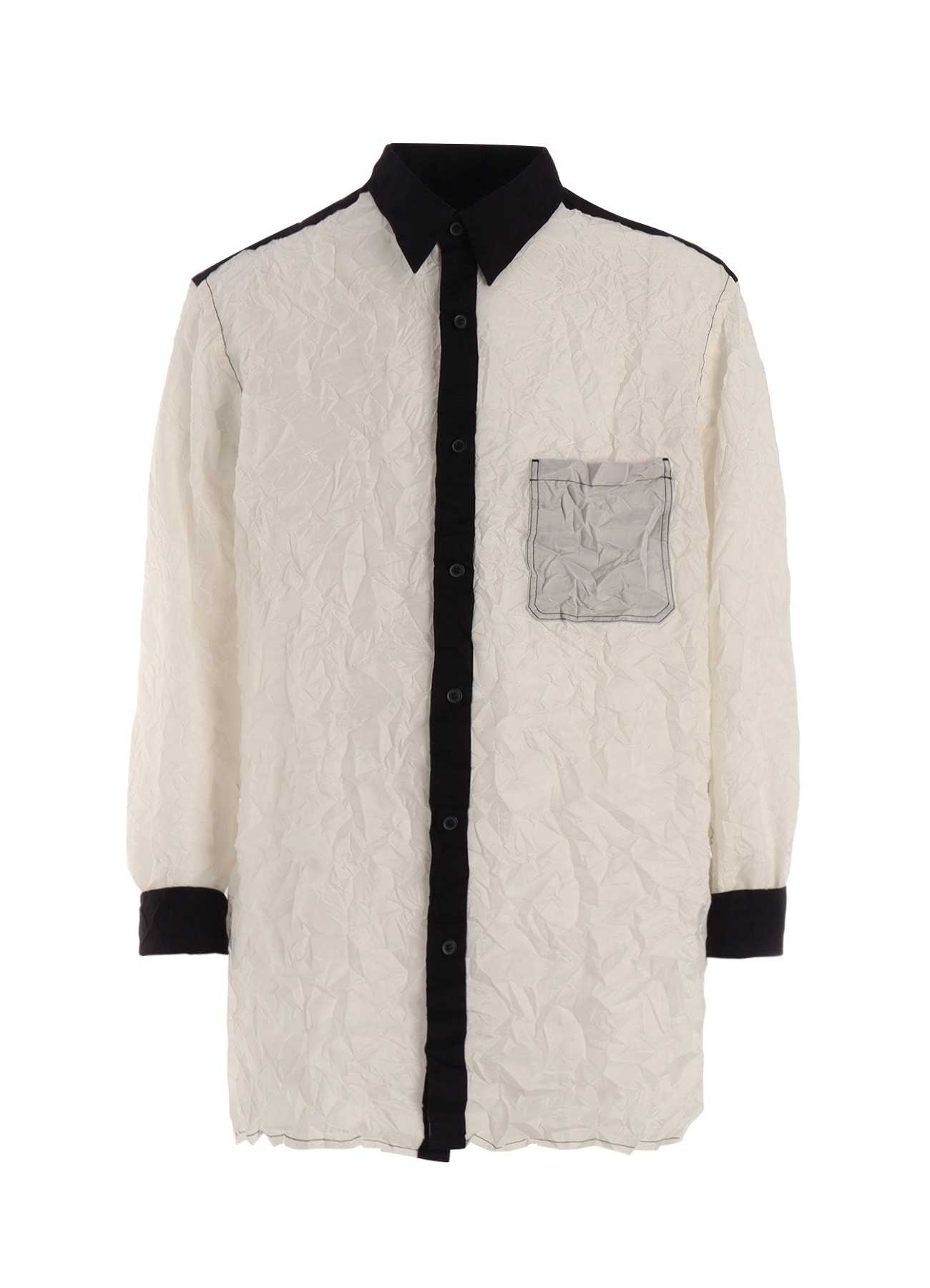 CRUSHED FABRIC LONG SLEEVE SHIRT-BLACK × WHITE