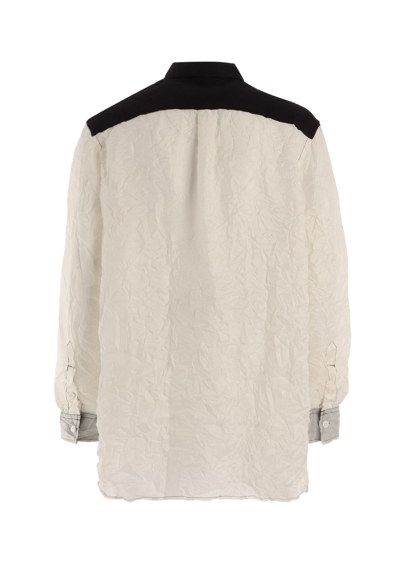 CRUSHED FABRIC LONG SLEEVE SHIRT-BLACK × WHITE