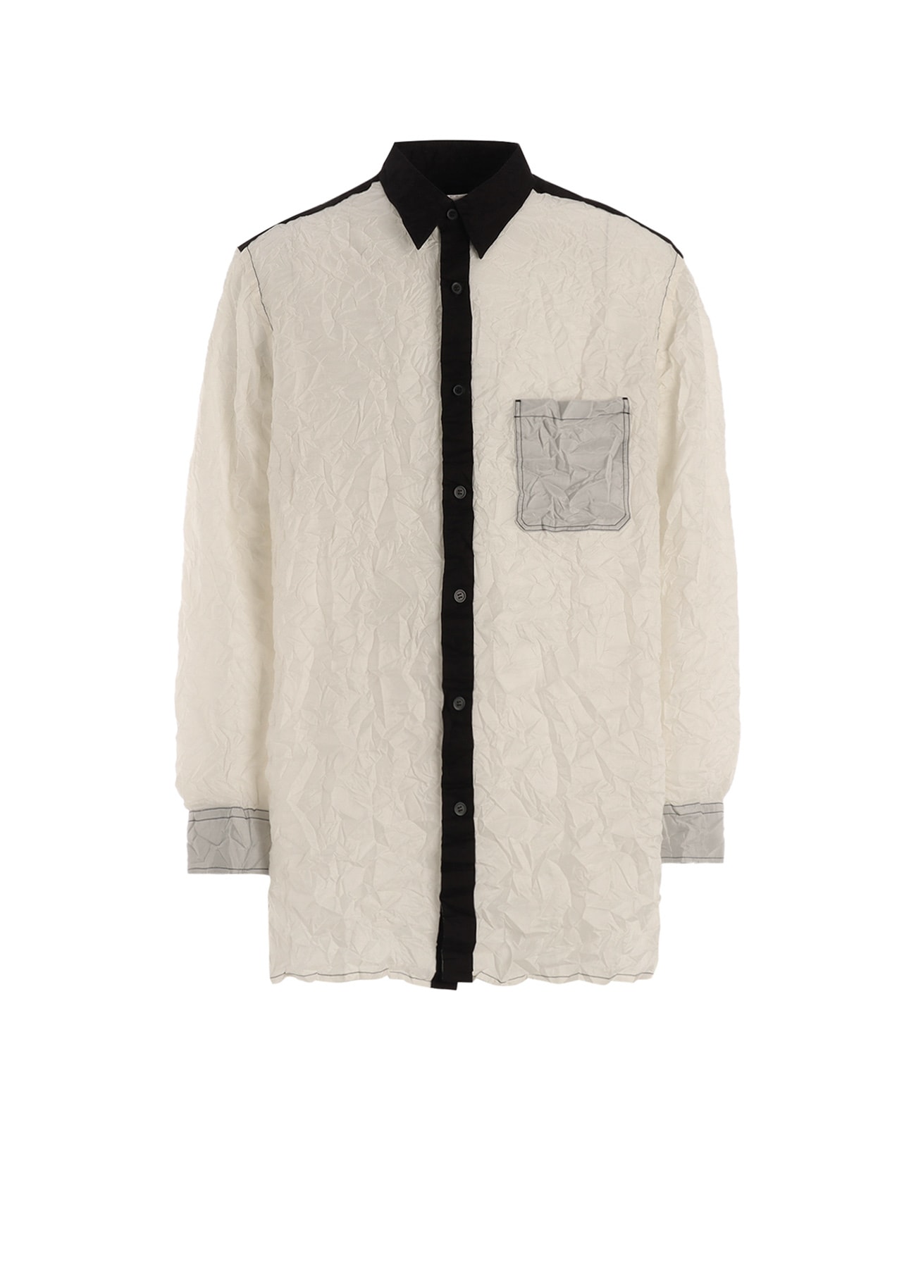CRUSHED FABRIC LONG SLEEVE SHIRT-BLACK × WHITE