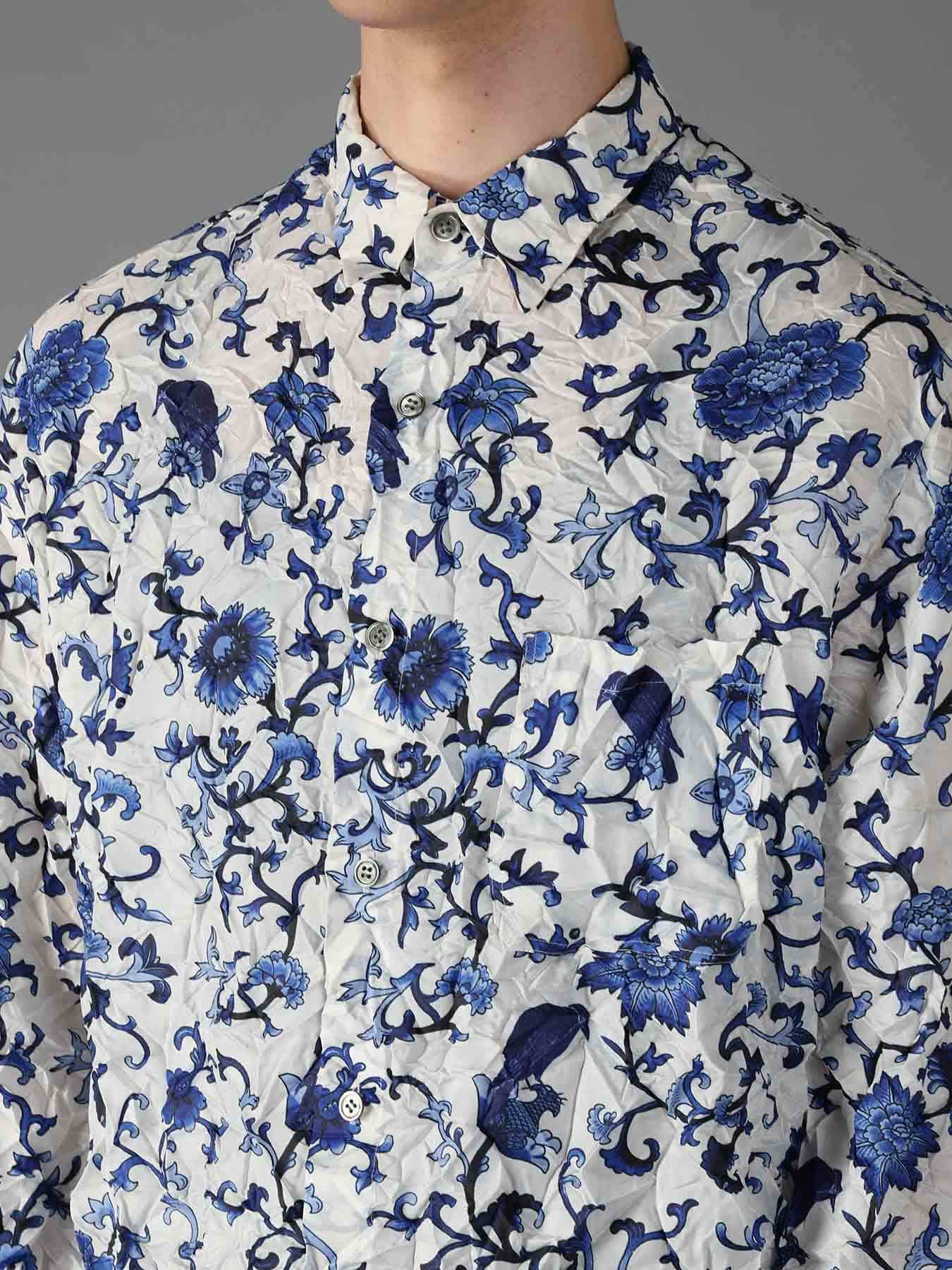 CRUSHED FABRIC BOTANICAL ARABESQUE PRINT SHIRT
