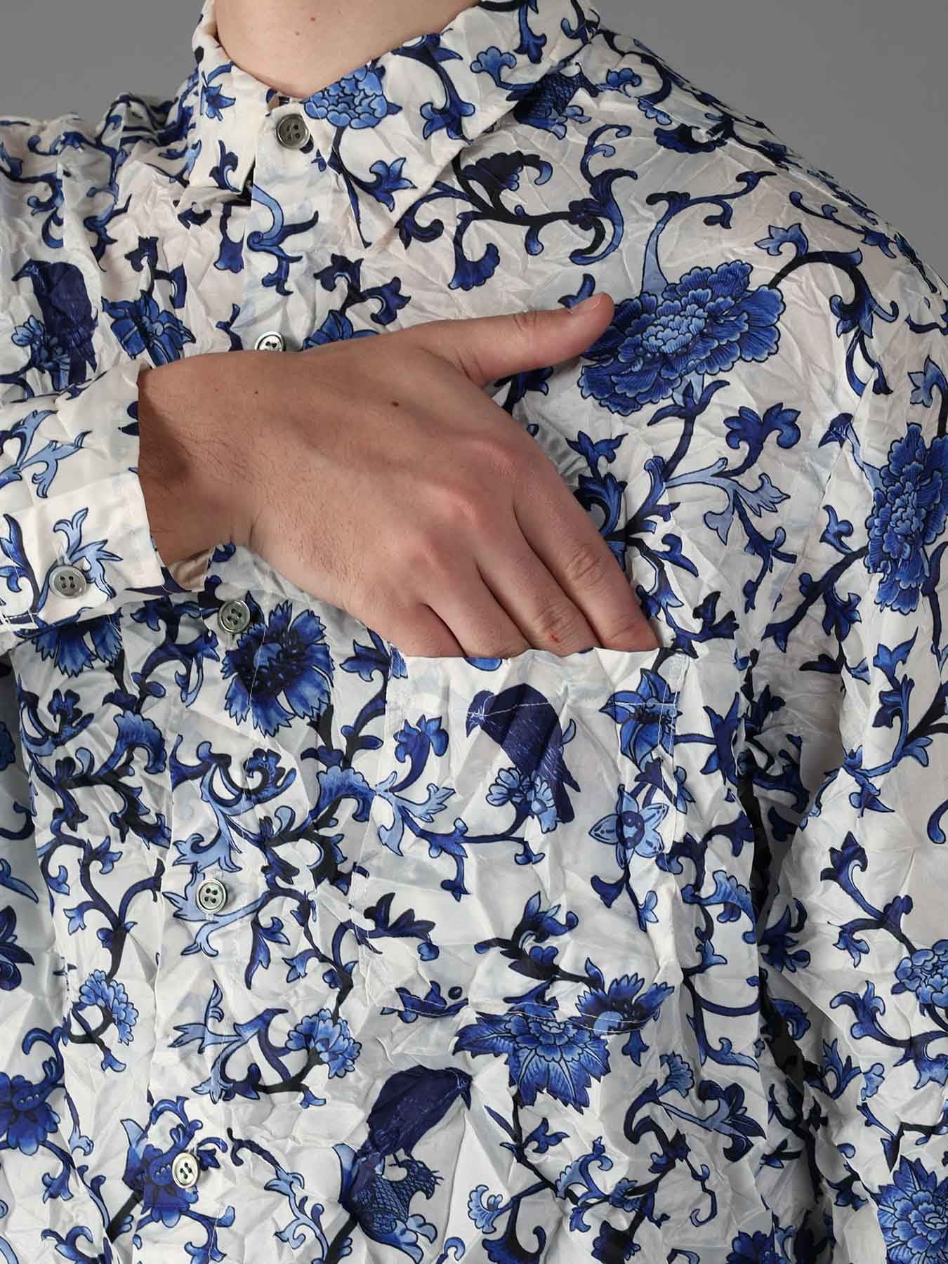 CRUSHED FABRIC BOTANICAL ARABESQUE PRINT SHIRT