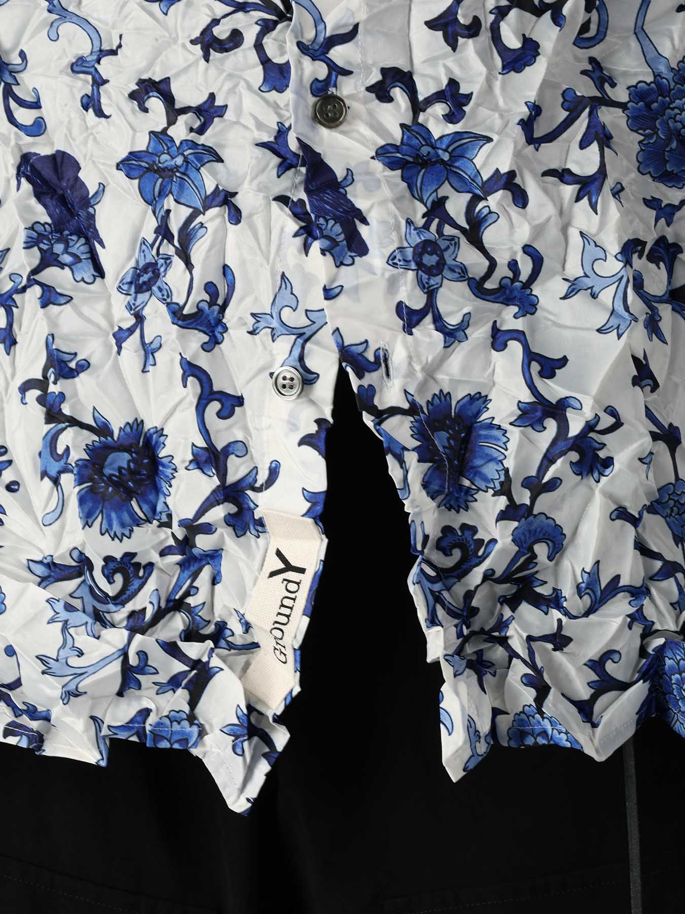 CRUSHED FABRIC BOTANICAL ARABESQUE PRINT SHIRT