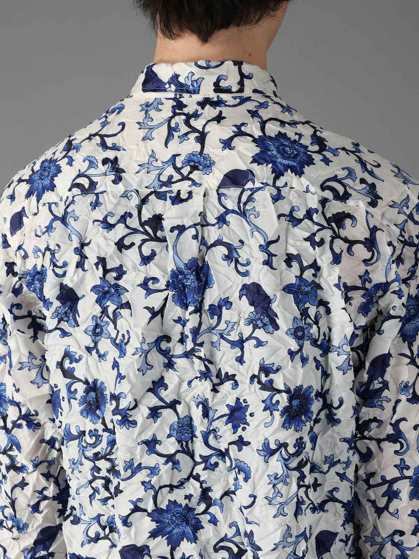 CRUSHED FABRIC BOTANICAL ARABESQUE PRINT SHIRT