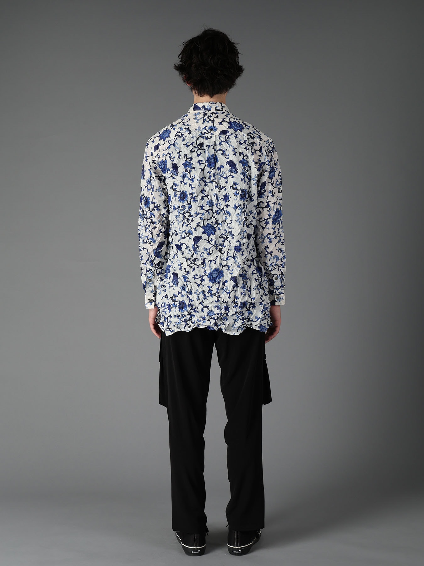 CRUSHED FABRIC BOTANICAL ARABESQUE PRINT SHIRT