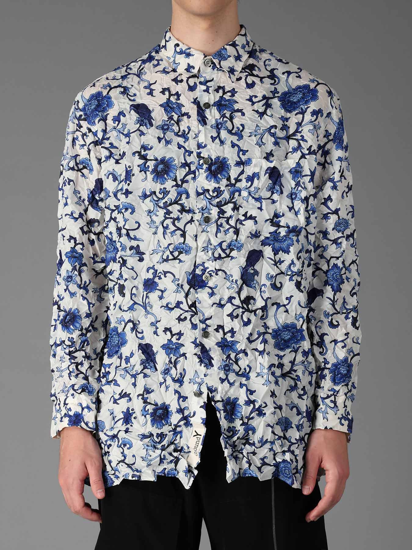 CRUSHED FABRIC BOTANICAL ARABESQUE PRINT SHIRT