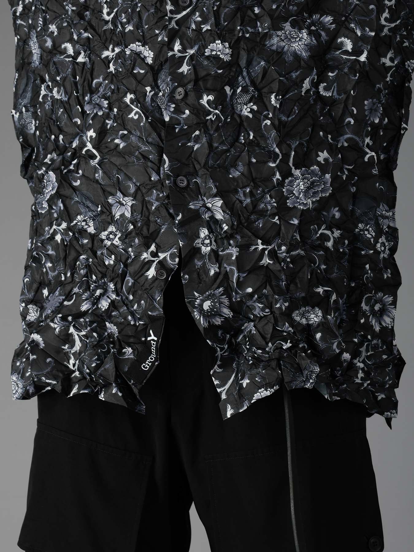 CRUSHED FABRIC BOTANICAL ARABESQUE PRINT SHIRT