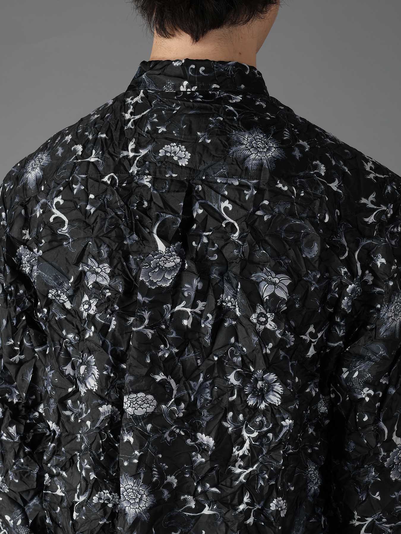 CRUSHED FABRIC BOTANICAL ARABESQUE PRINT SHIRT