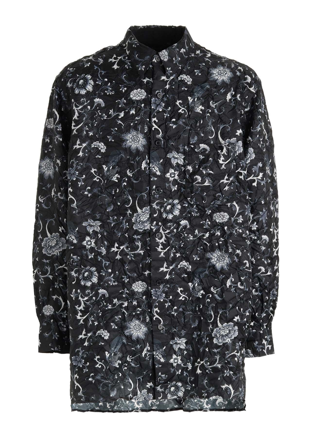 CRUSHED FABRIC BOTANICAL ARABESQUE PRINT SHIRT