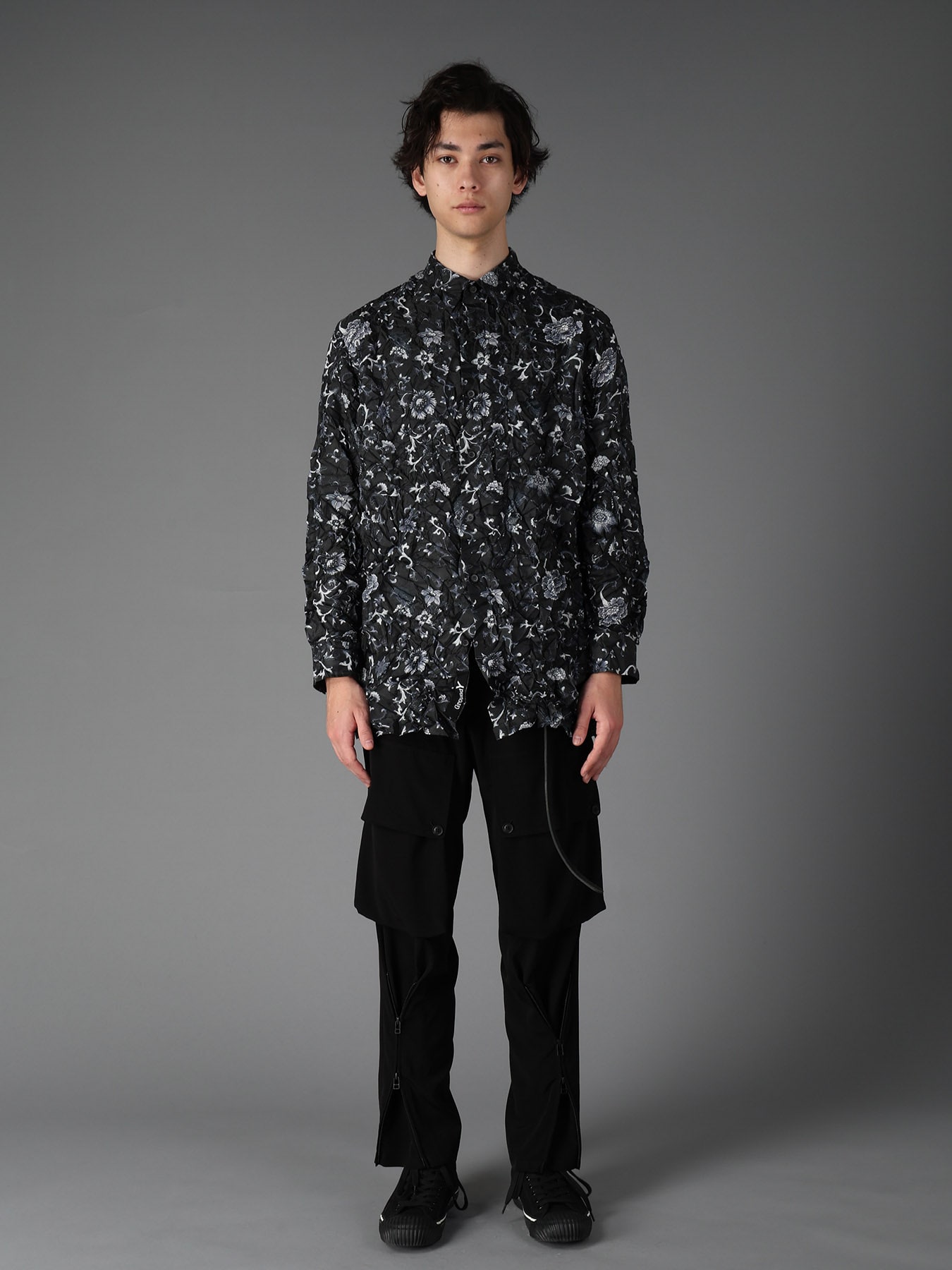 CRUSHED FABRIC BOTANICAL ARABESQUE PRINT SHIRT