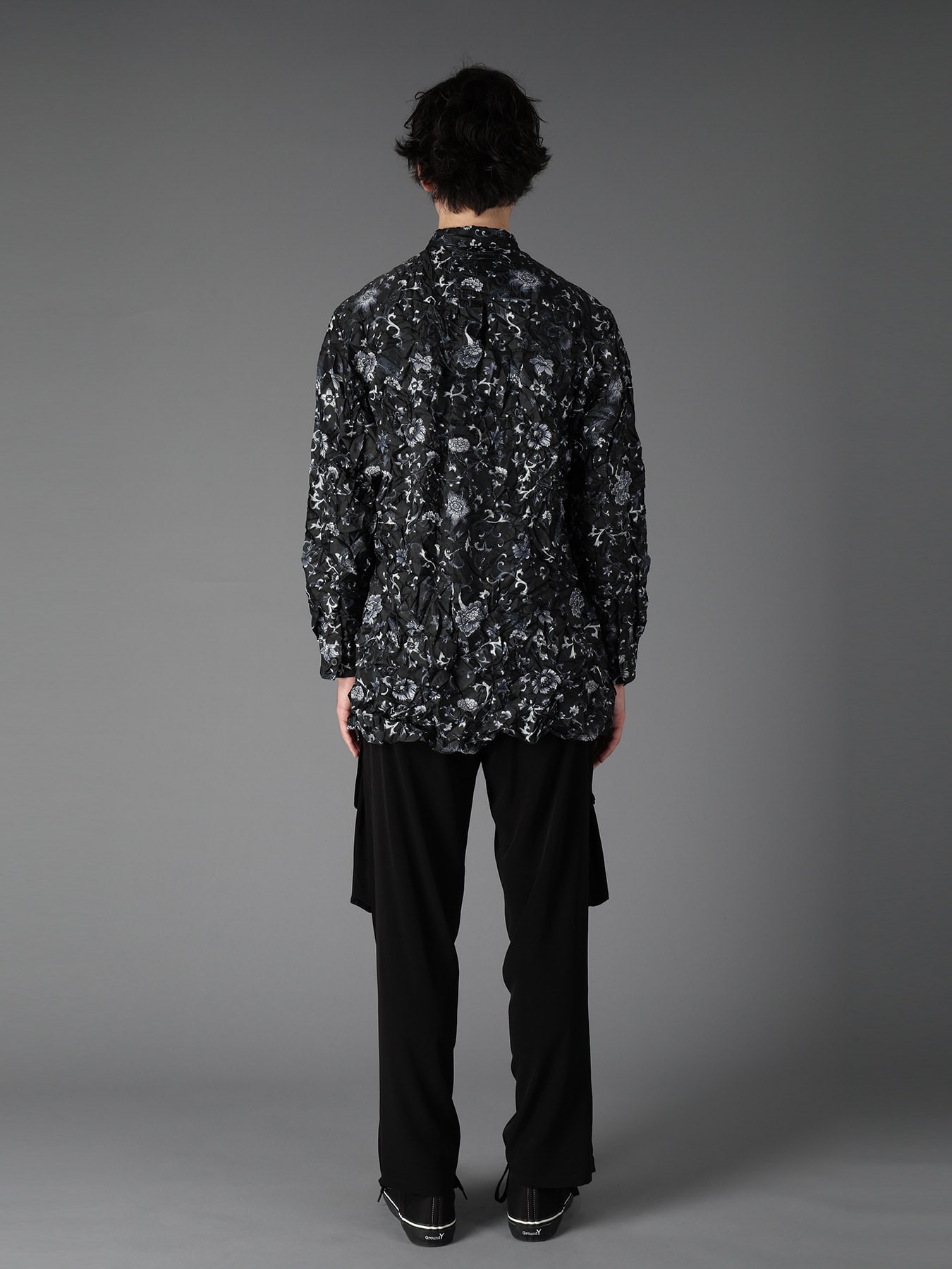 CRUSHED FABRIC BOTANICAL ARABESQUE PRINT SHIRT