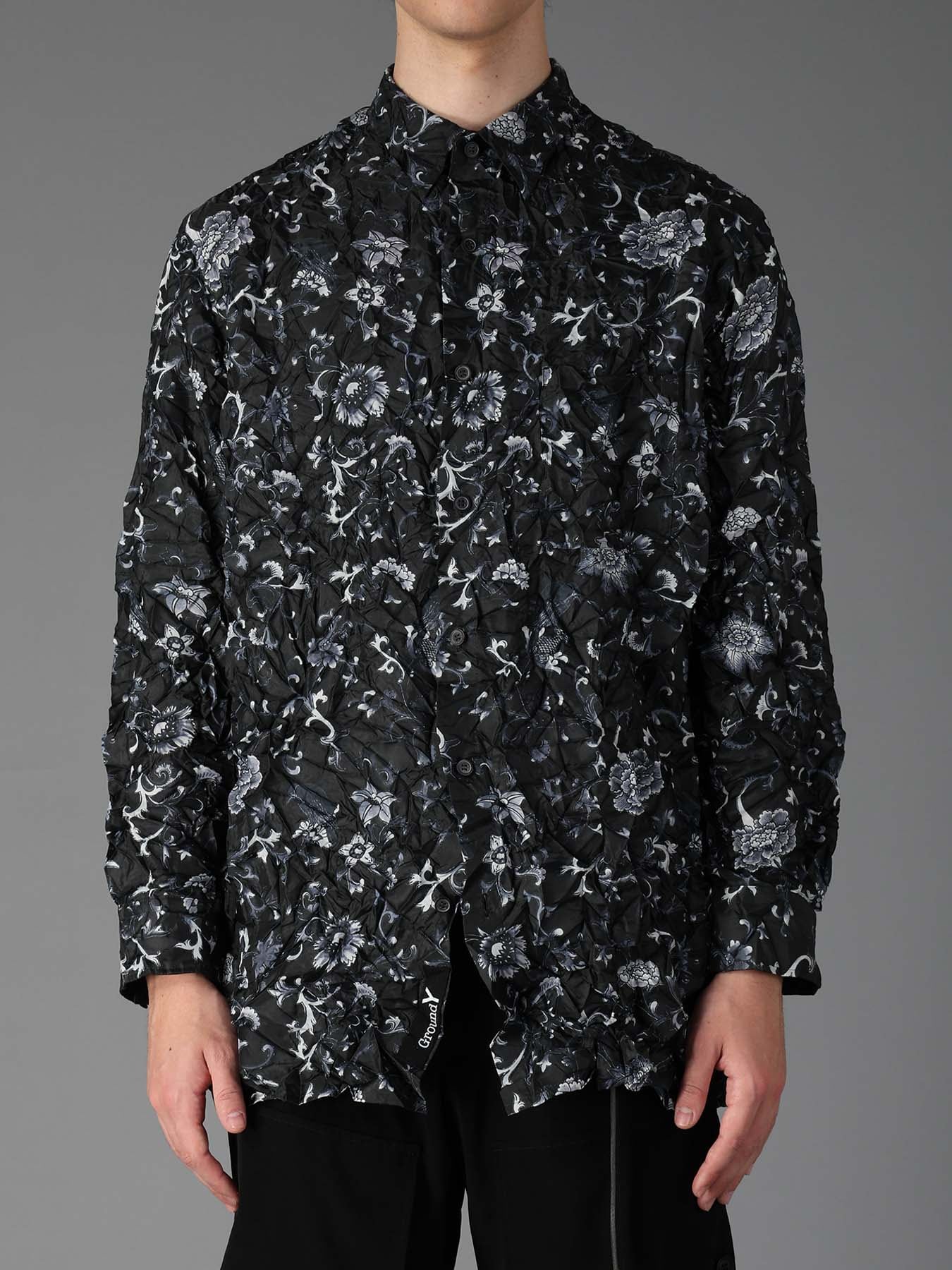 CRUSHED FABRIC BOTANICAL ARABESQUE PRINT SHIRT