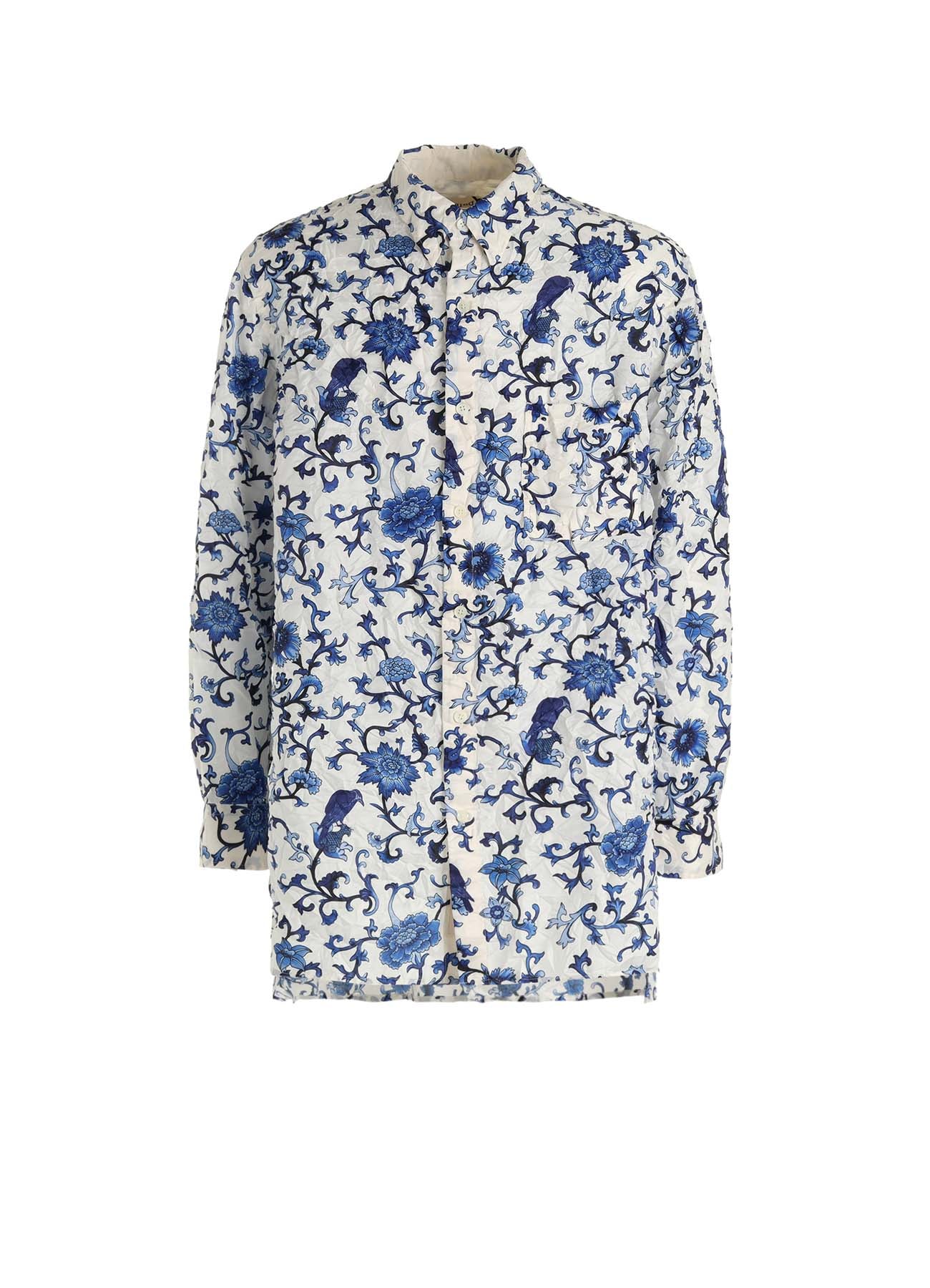 CRUSHED FABRIC BOTANICAL ARABESQUE PRINT SHIRT
