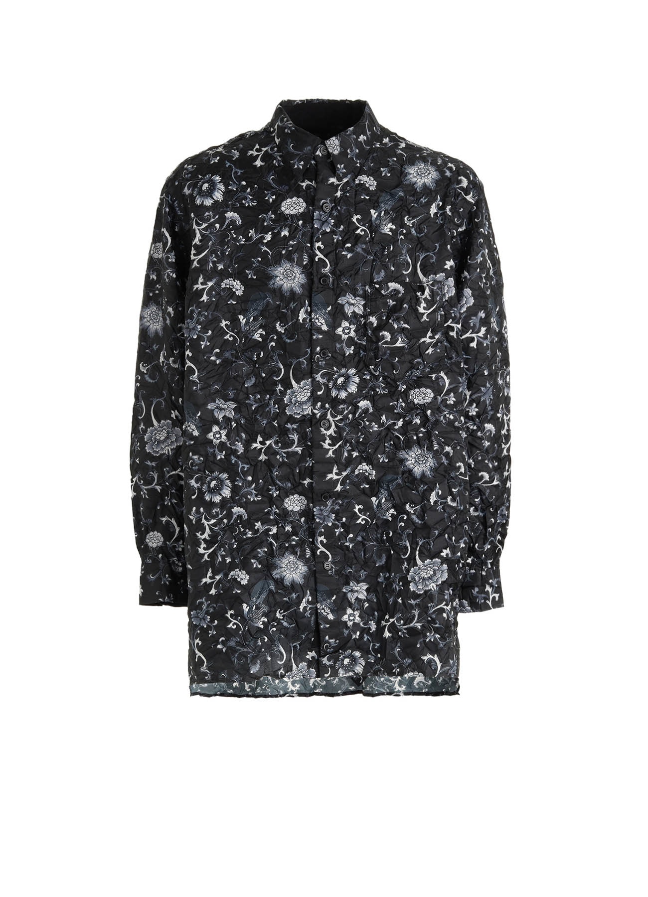 CRUSHED FABRIC BOTANICAL ARABESQUE PRINT SHIRT