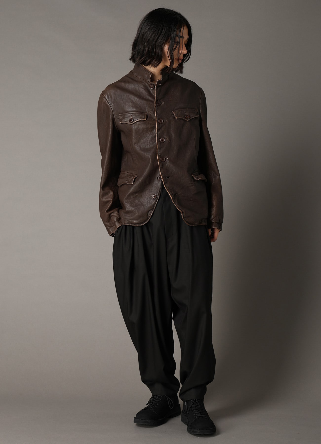 SHEEP LEATHER STAND COLLAR JACKET