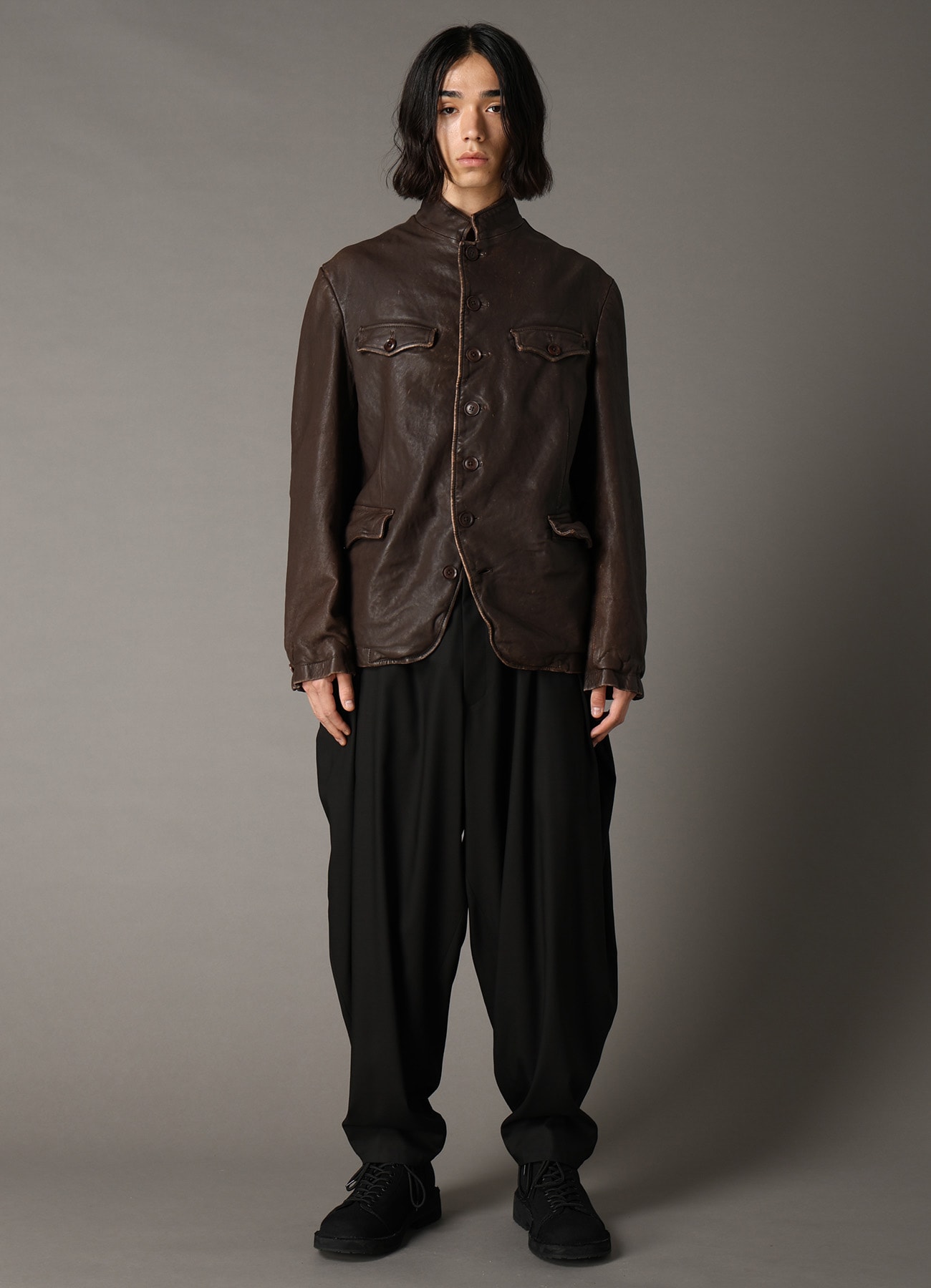 SHEEP LEATHER STAND COLLAR JACKET