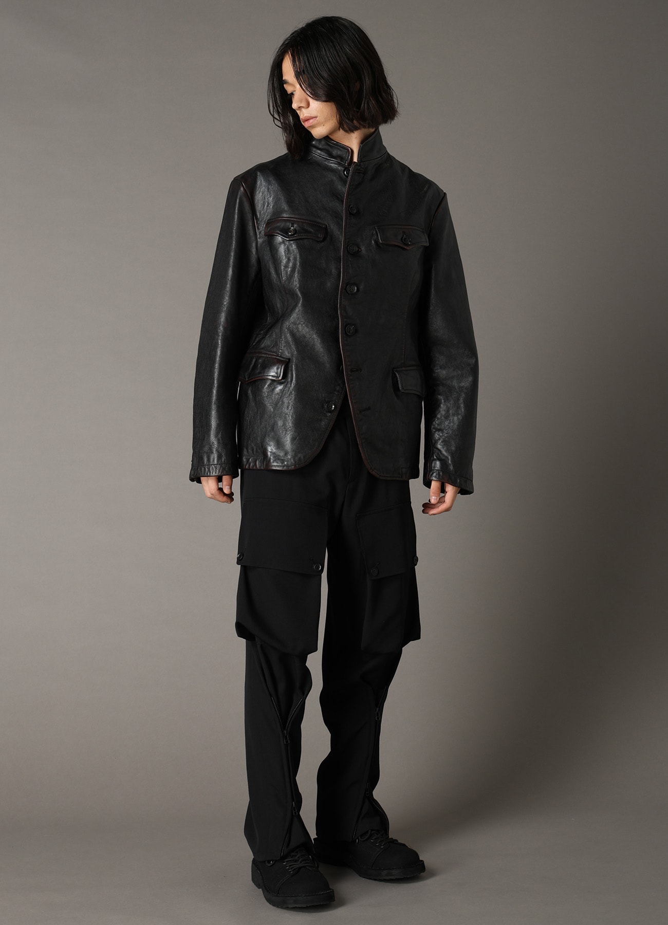 HORSE LEATHER STAND COLLAR JACKET