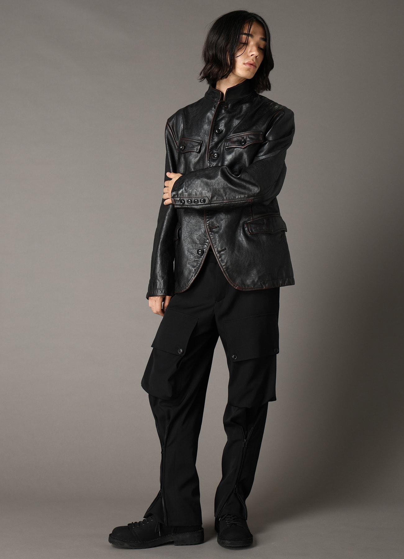 HORSE LEATHER STAND COLLAR JACKET